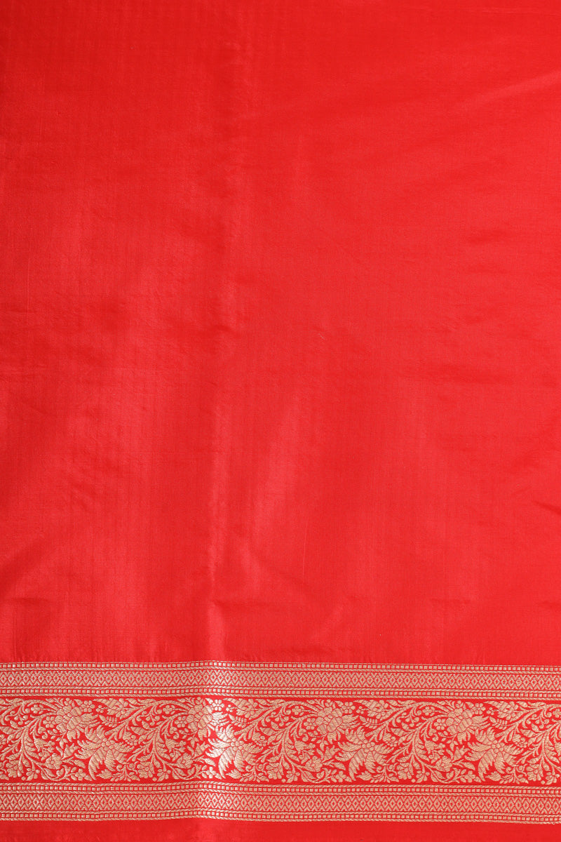 Red Pure Katan Silk Saree with Traditional Floral Zari Brocade