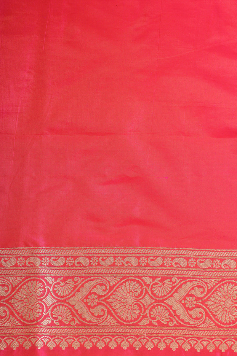 Coral Pink Pure Katan Silk Saree with Floral Zari Weave