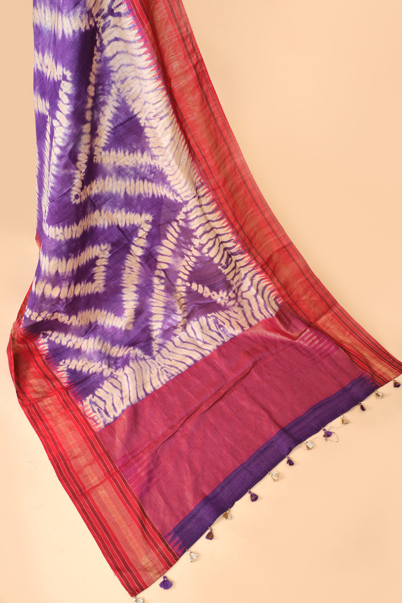 Purple Red Tie-Dye Tussar Silk Saree