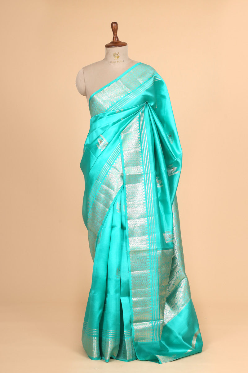 Aqua Blue Pure Soft Silk Saree