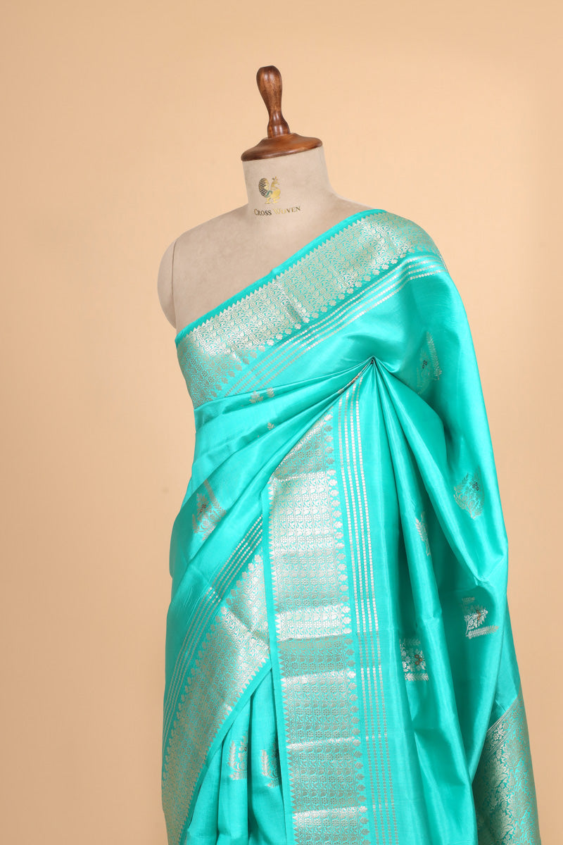 Aqua Blue Pure Soft Silk Saree