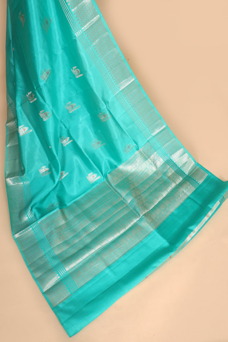 Aqua Blue Pure Soft Silk Saree