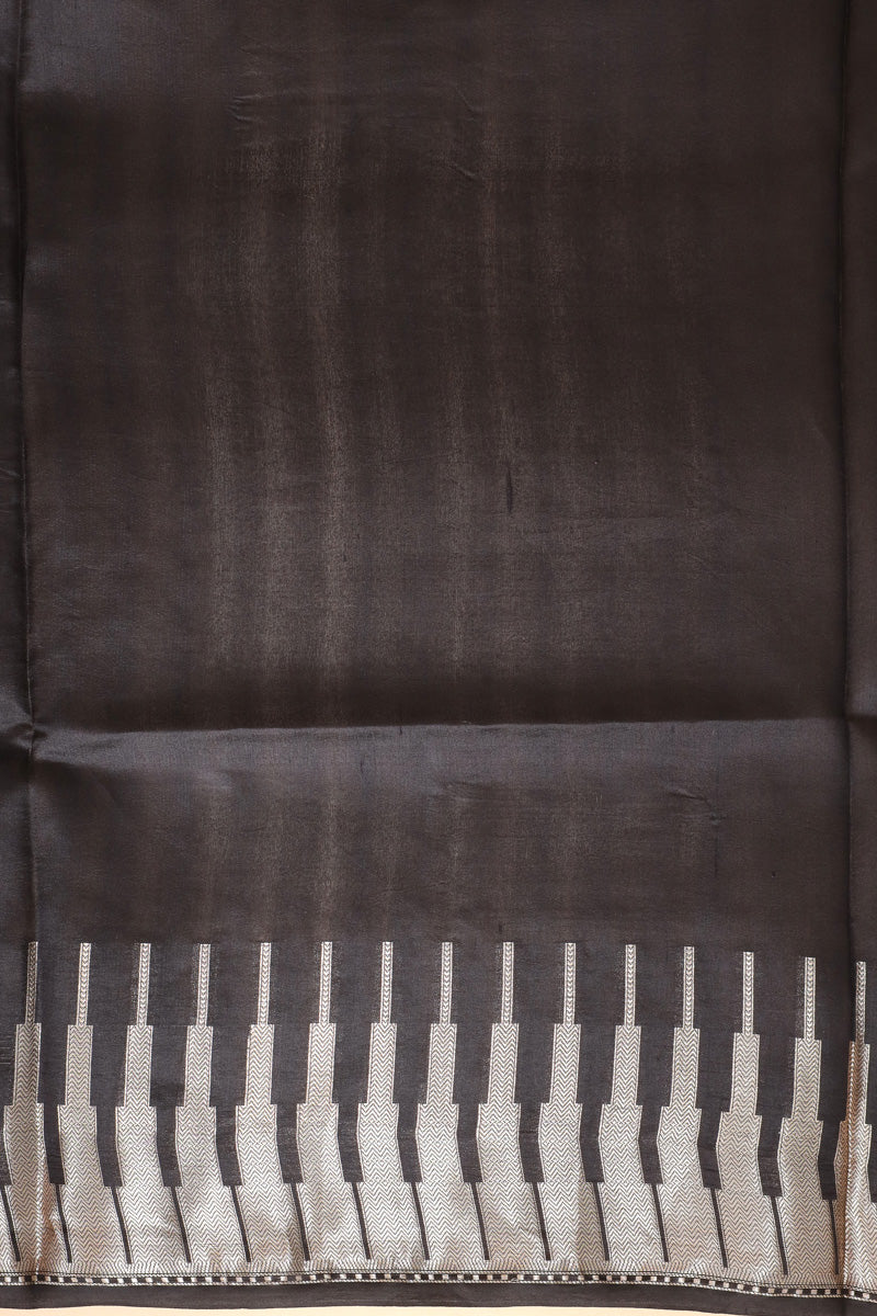 Black Pure Soft Silk Saree with Geometric Zari Border