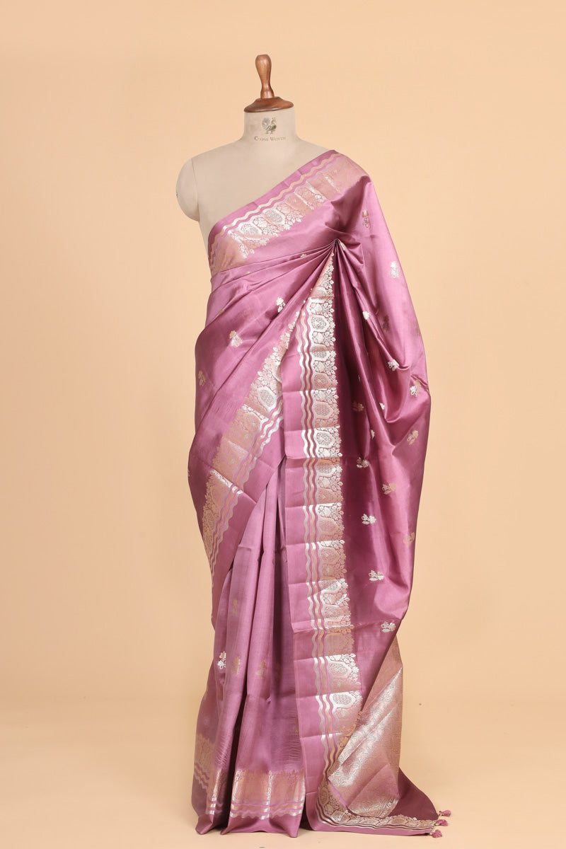 Mauve Pink Pure Soft Silk Saree with Floral Border