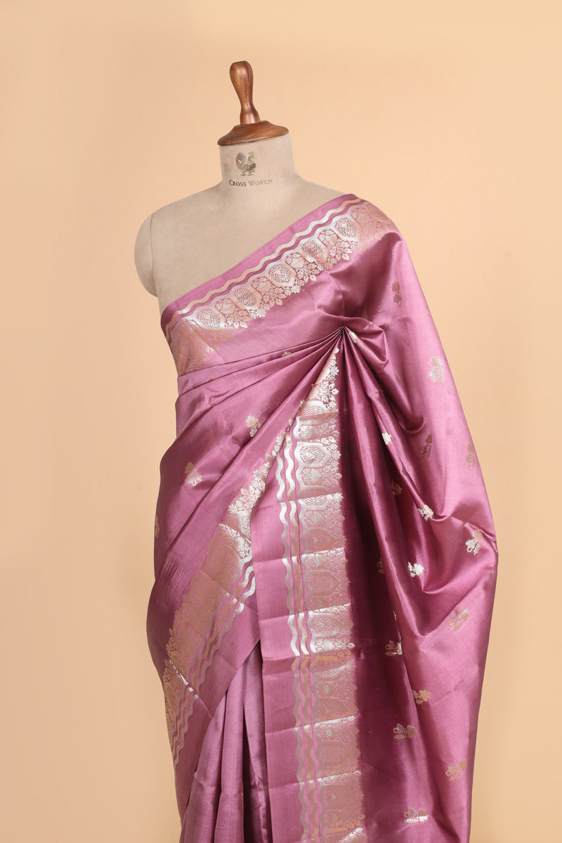 Mauve Pink Pure Soft Silk Saree with Floral Border