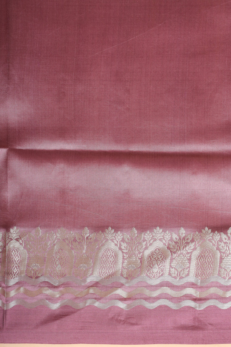 Mauve Pink Pure Soft Silk Saree with Floral Border