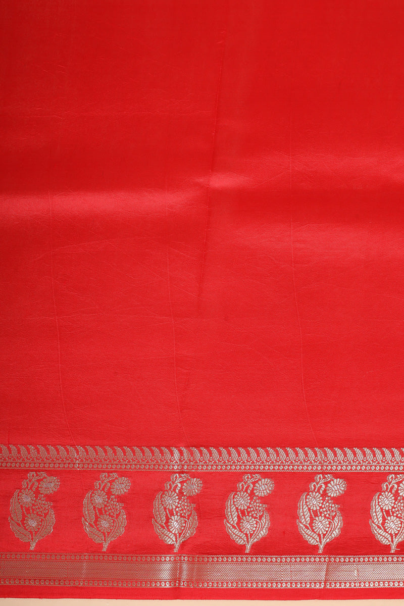 Vibrant Red Pure Soft Silk Saree with Booti Zari Border