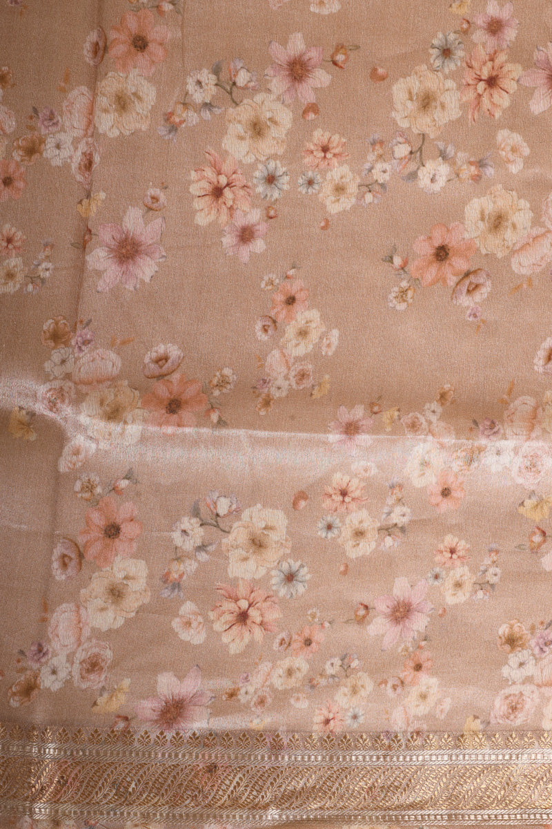 Blush Beige Pure Soft Tissue Floral Printed Saree