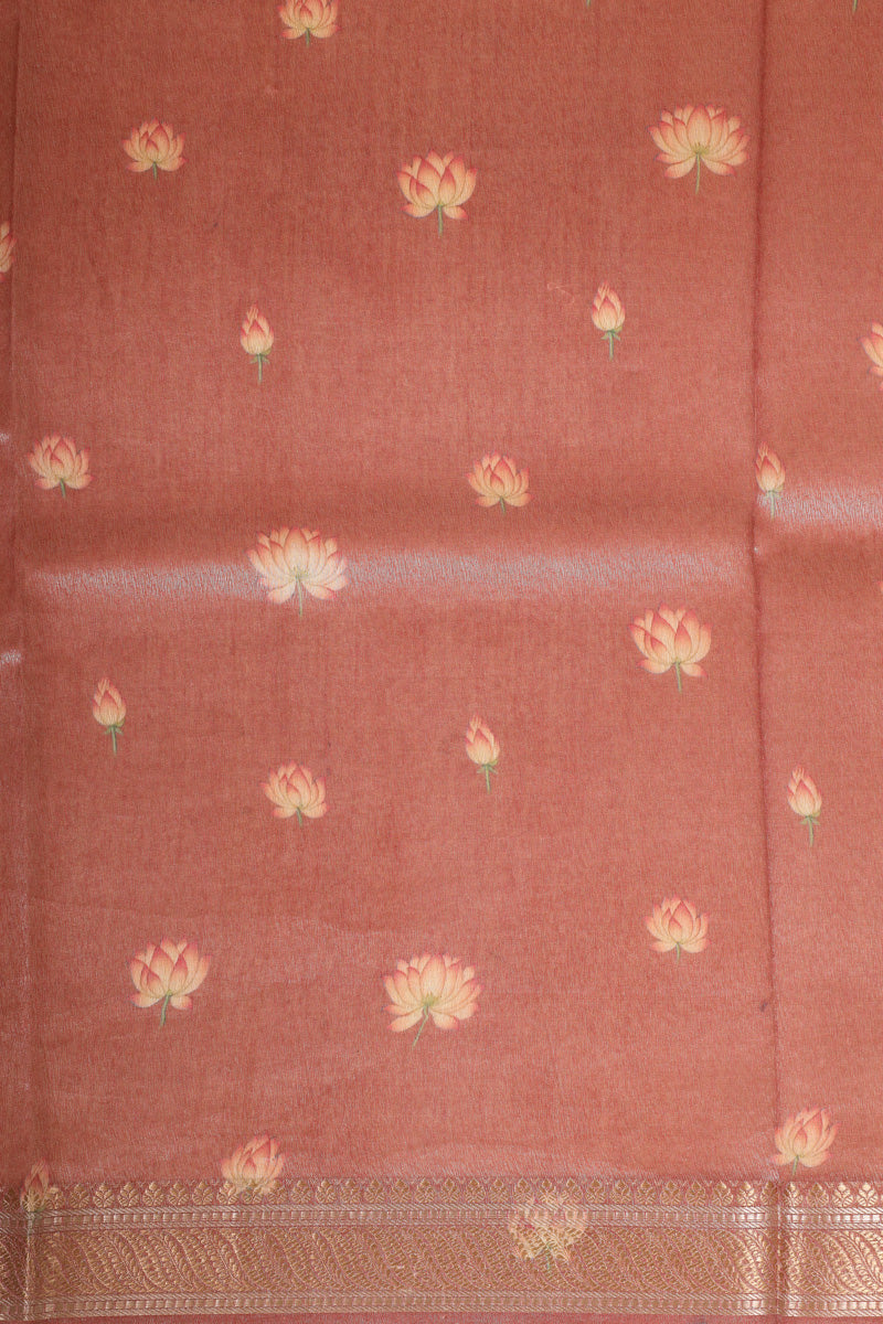 Rose Pink Pure Soft Tissue Floral Pichwai Printed Saree