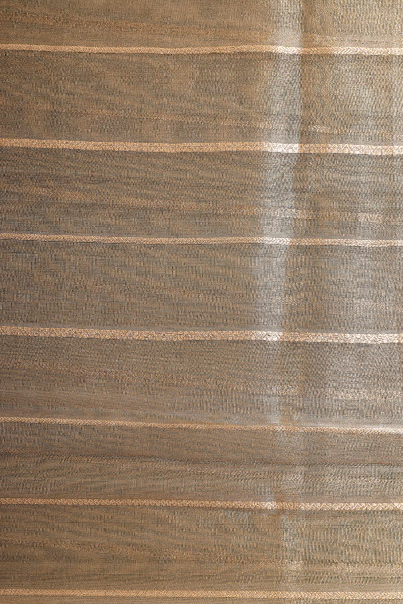 Olive Green Pure Tissue Silk Booti with Stripe Saree