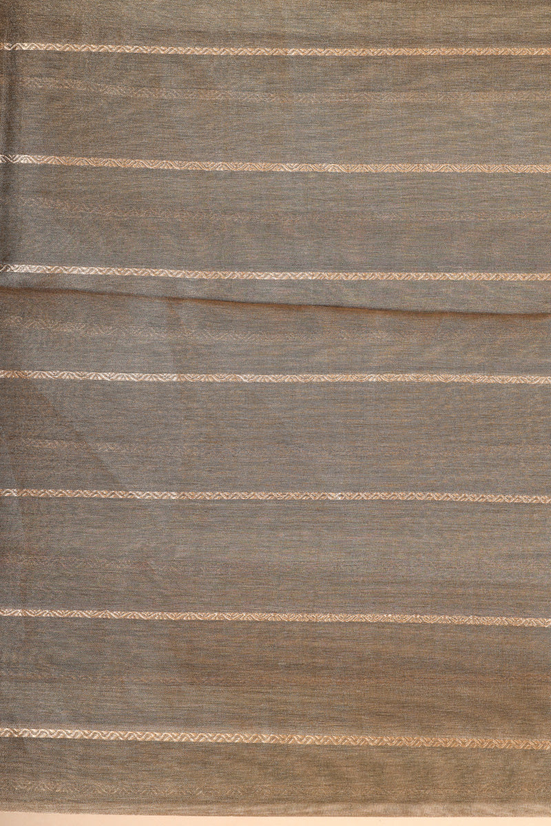 Olive Green Tissue Silk Saree with Meena Zari Floral Motifs