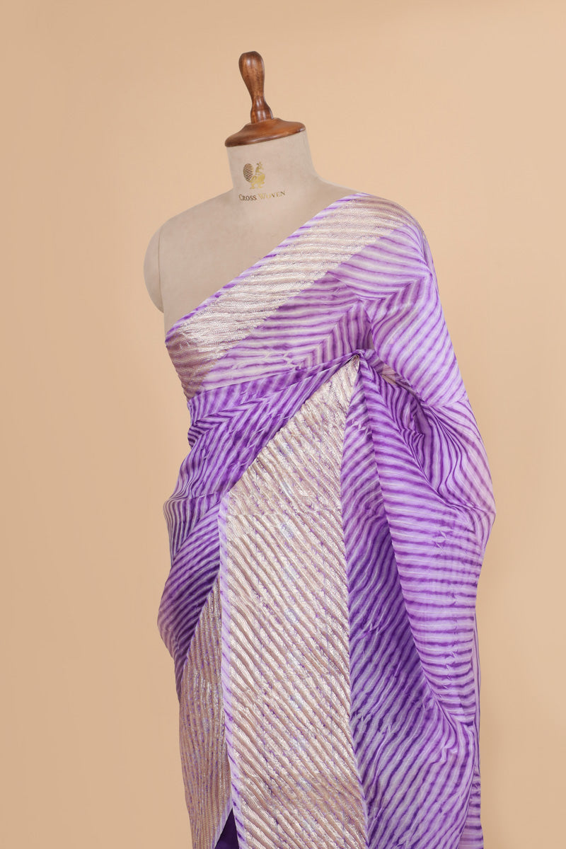 Purple Arashi Dye Organza Silk Saree with Silver Zari Border