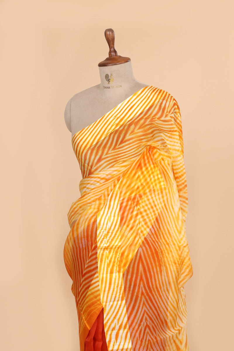 Orange Arashi Dye Organza Silk Saree with Satin Border