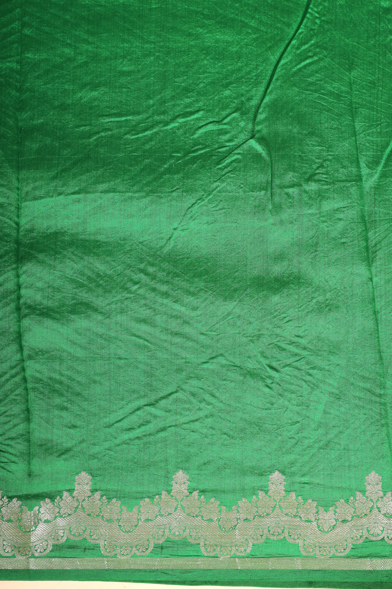 Emerald Green Arashi Dye Organza Silk Saree with Golden Zari Border