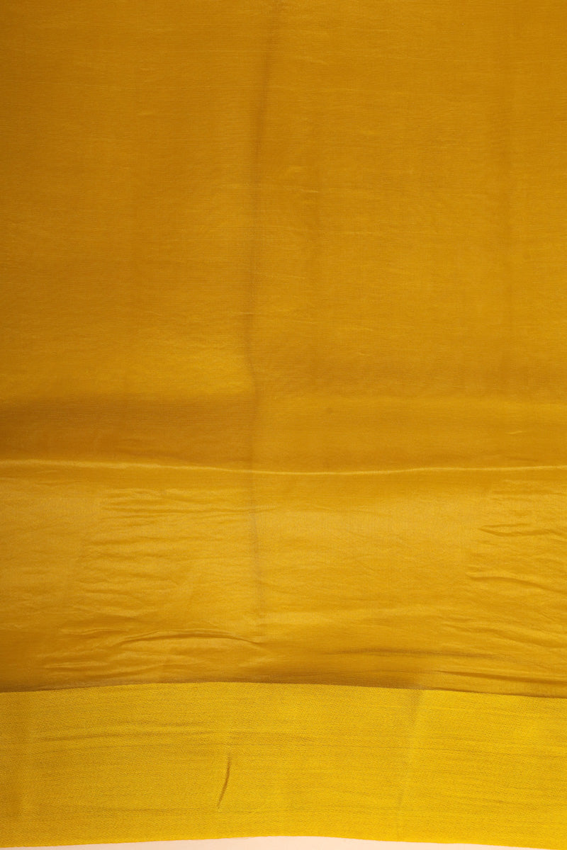 Mustard Yellow Arashi Dye Organza Silk Saree with Satin Border Border