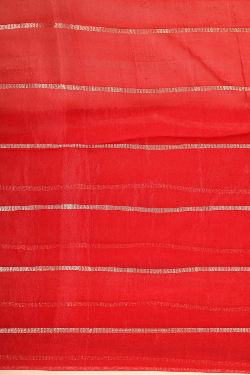 Red Arashi Dye Organza Silk Saree with Golden Zari Booti