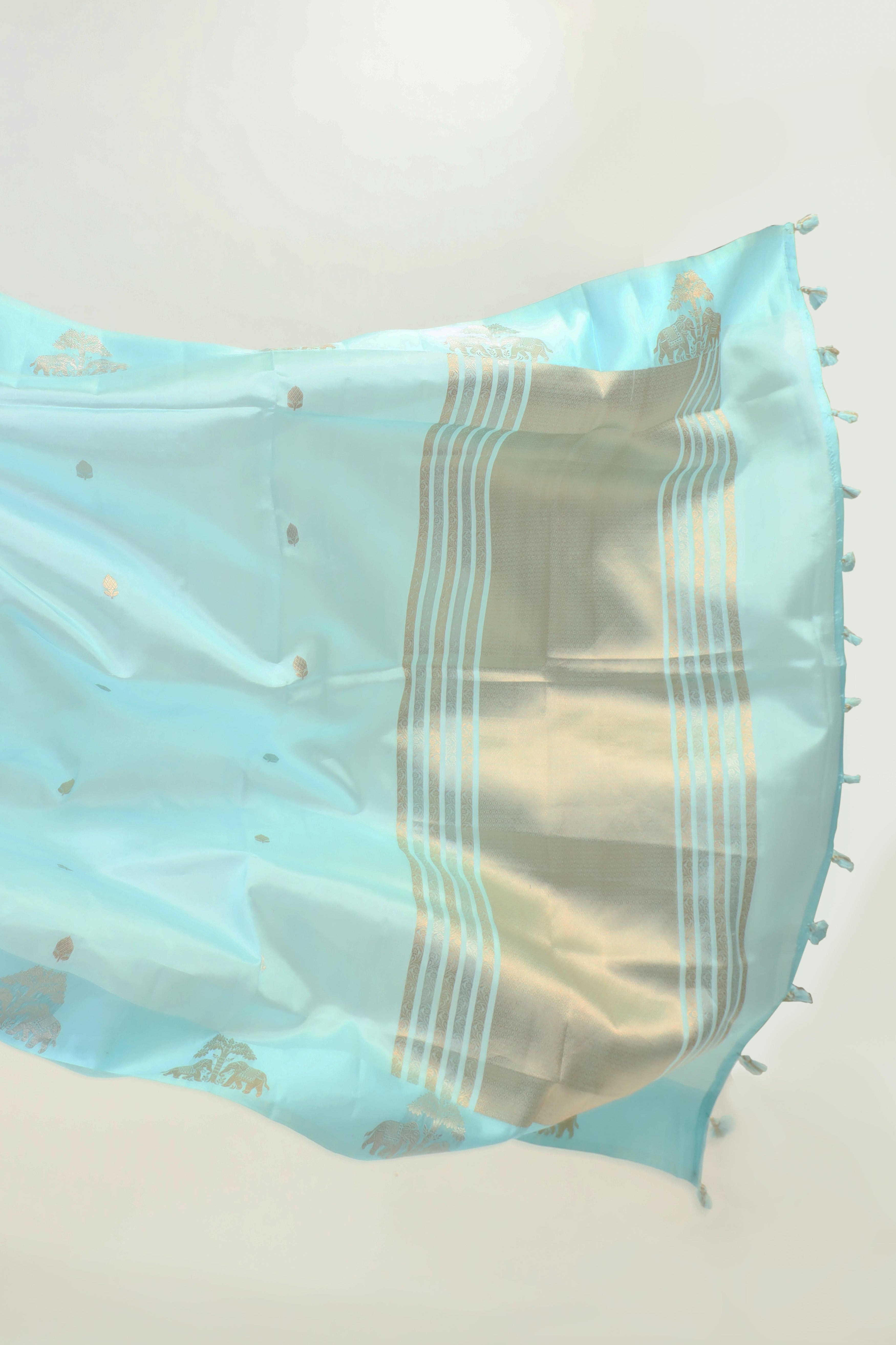 Celeste Blue Handwoven Pure Banarasi Katan Soft Silk Saree