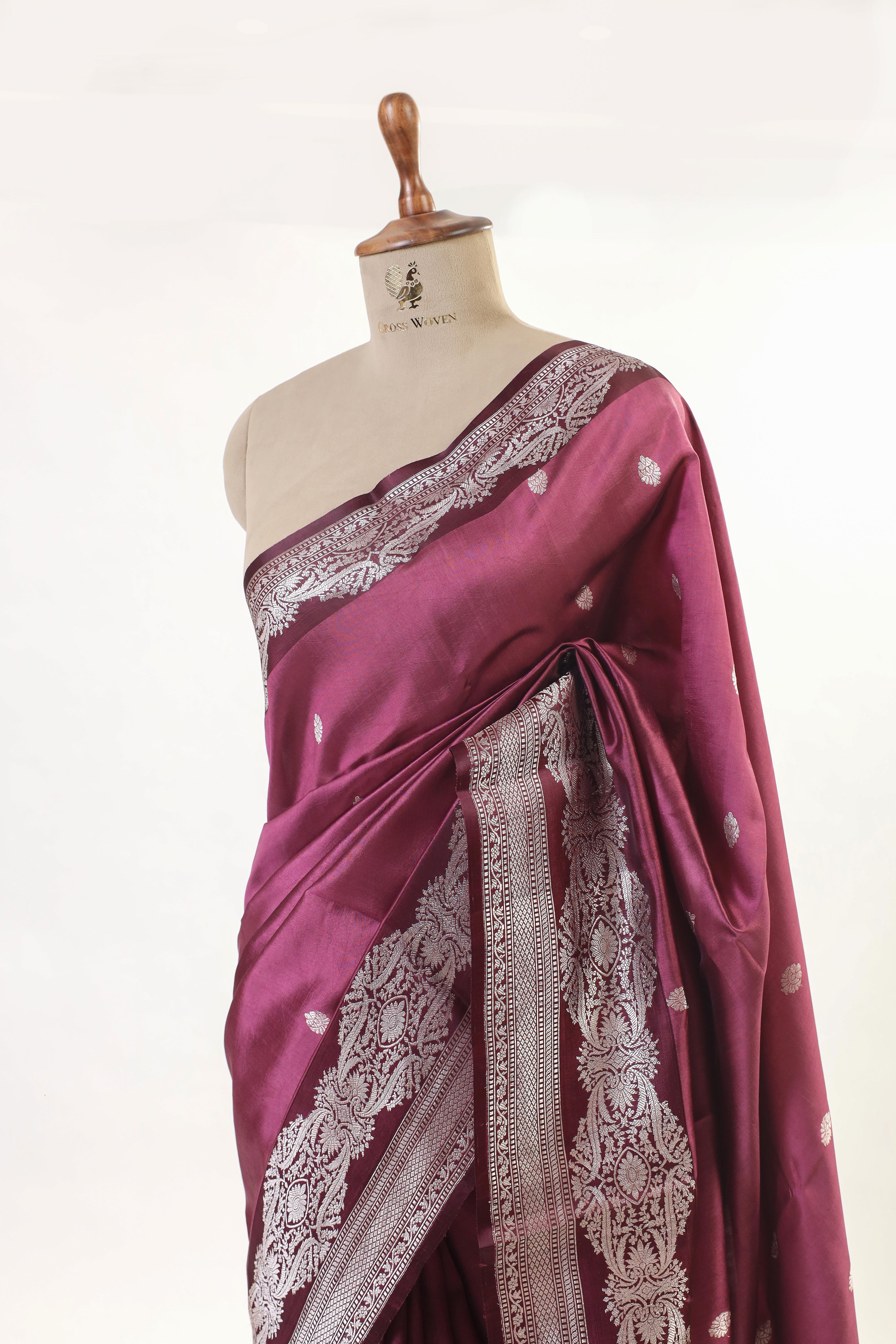 Burgundy Maroon Handwoven Pure Banarasi Katan Soft Silk Saree