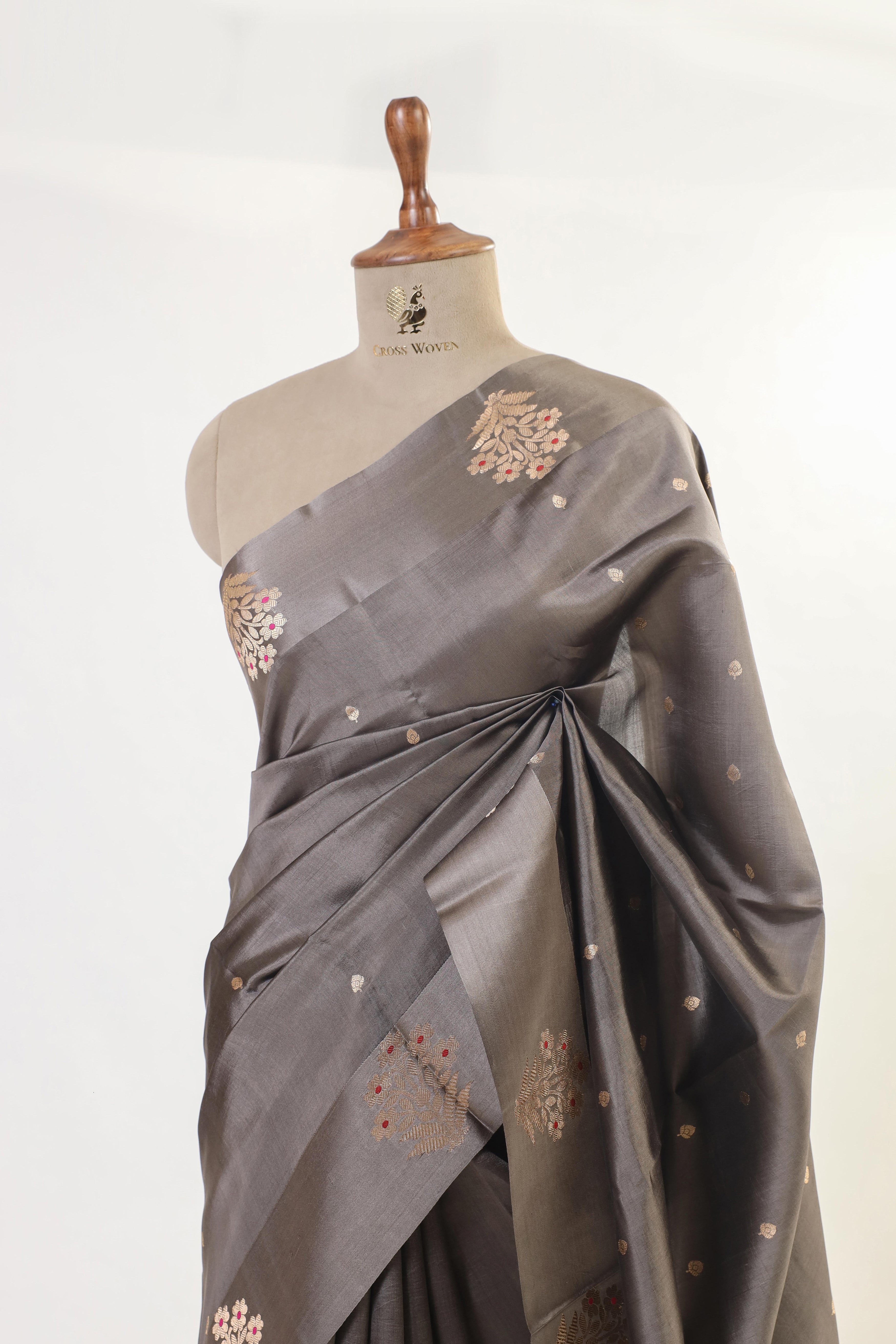 Mouse Gray Handwoven Pure Banarasi Katan Soft Silk Saree