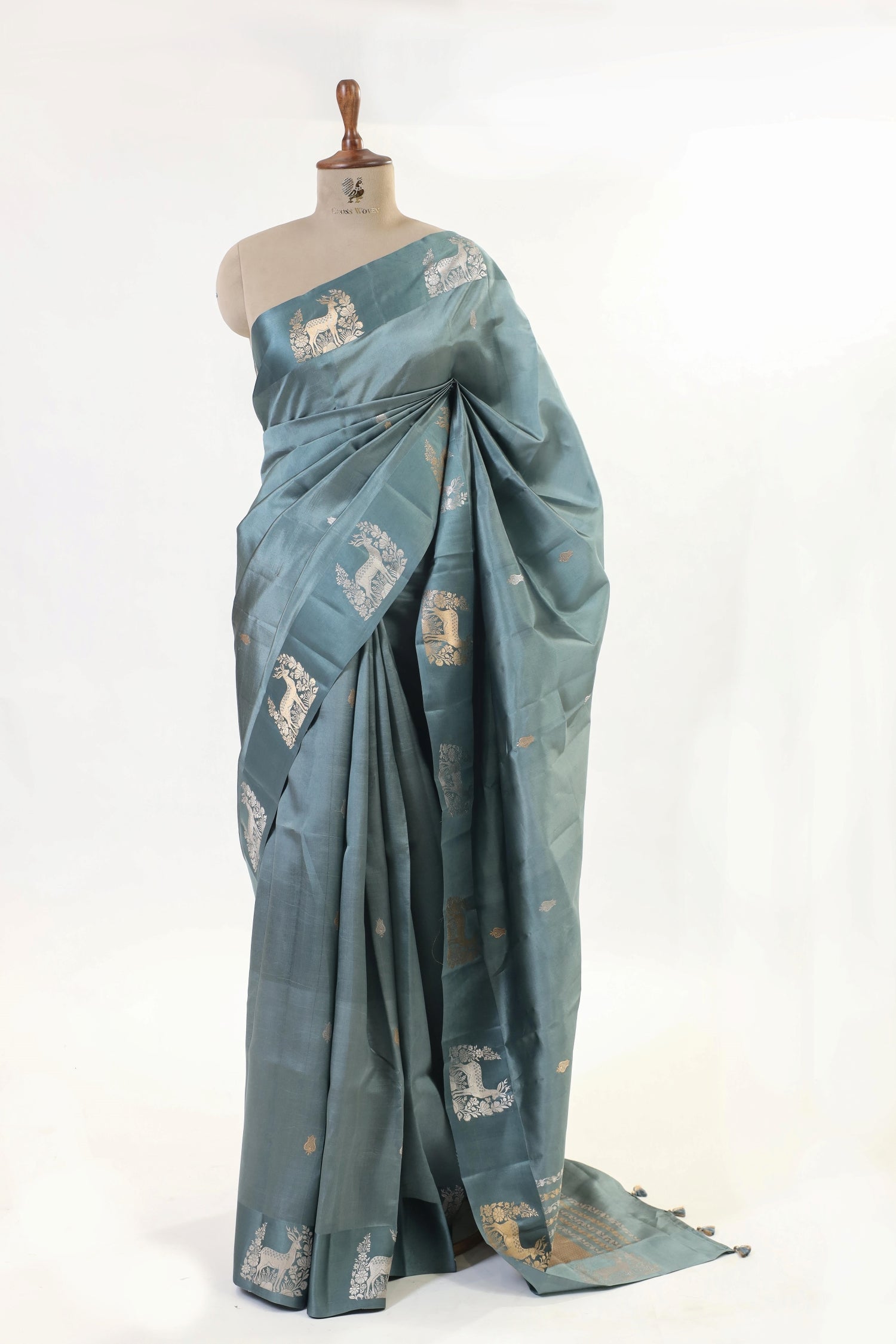 Teal Blue Handwoven Pure Banarasi Katan Soft Silk Saree