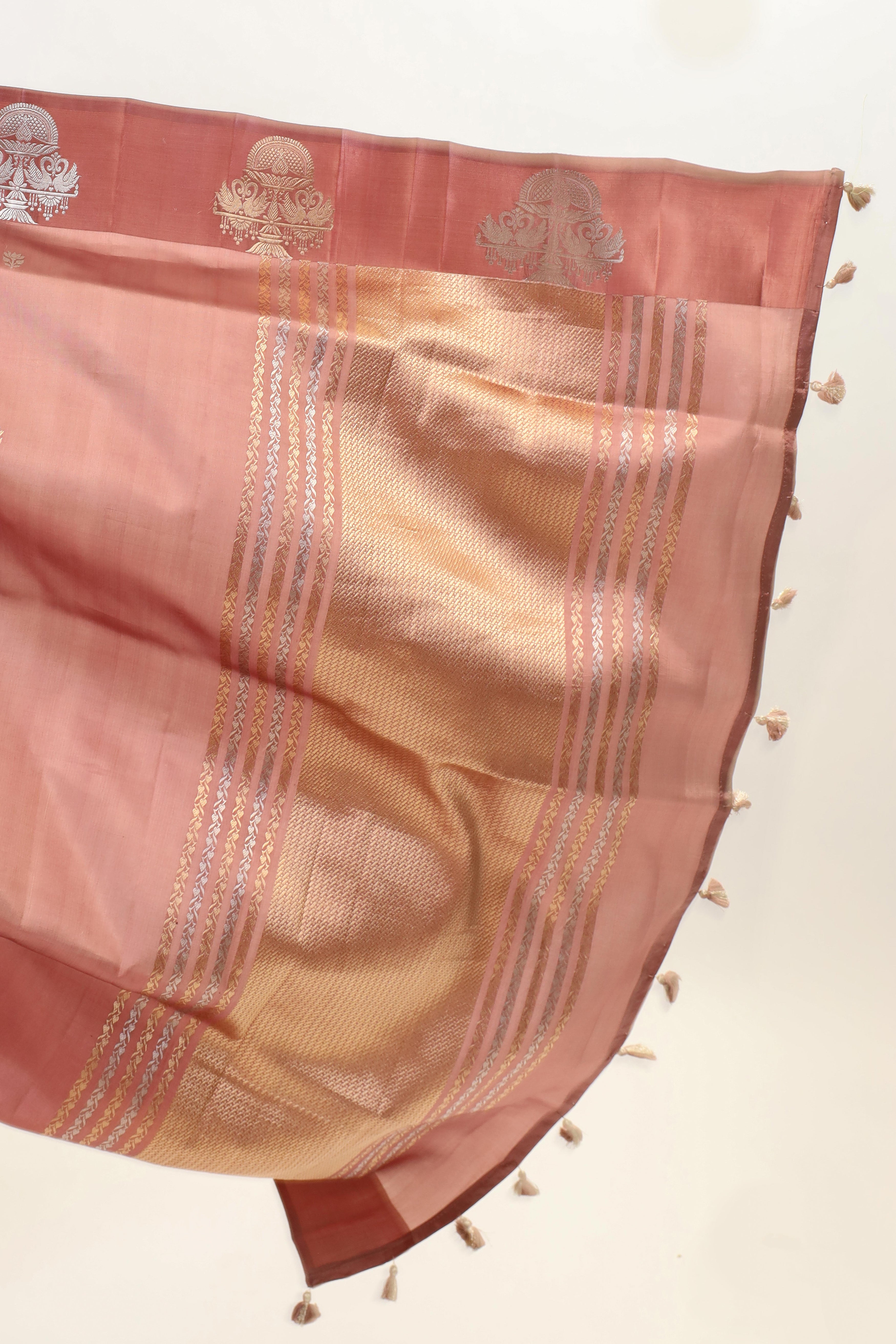 Reddish Brown Handwoven Pure Banarasi Katan Soft Silk Saree
