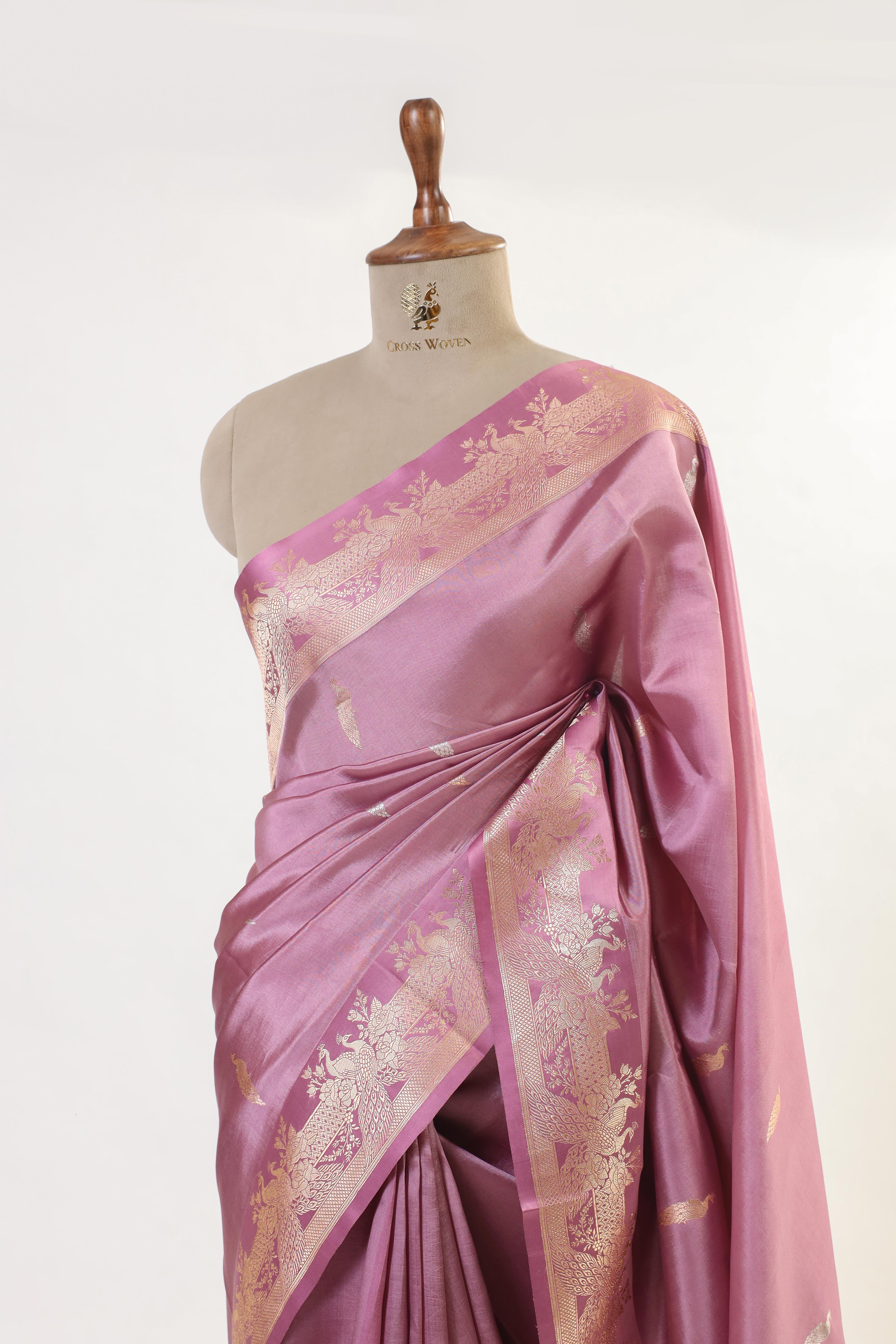 Coral Pink Handwoven Pure Banarasi Katan Soft Silk Saree