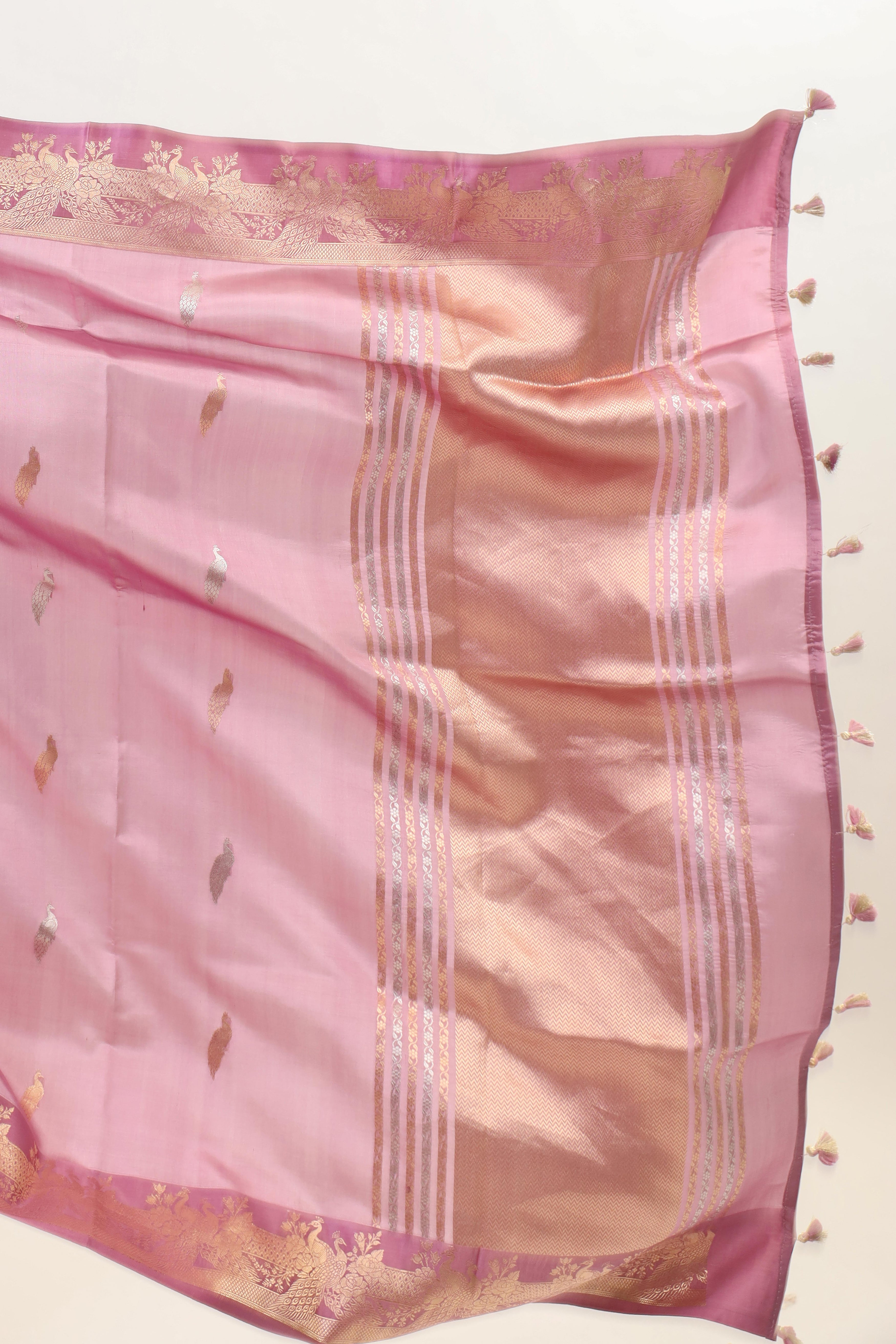 Coral Pink Handwoven Pure Banarasi Katan Soft Silk Saree