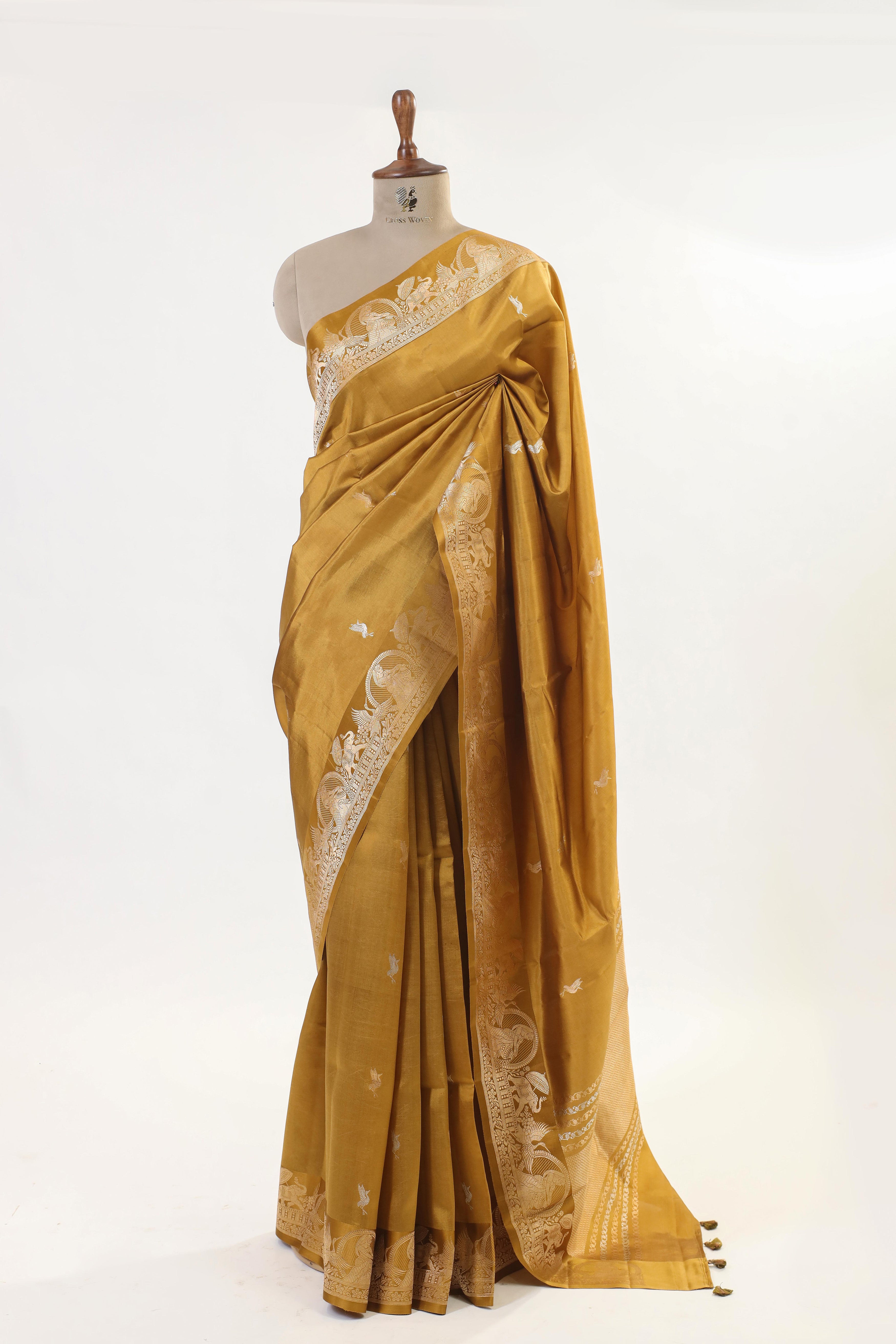 Gamboge Yellow Handwoven Pure Banarasi Katan Soft Silk Saree