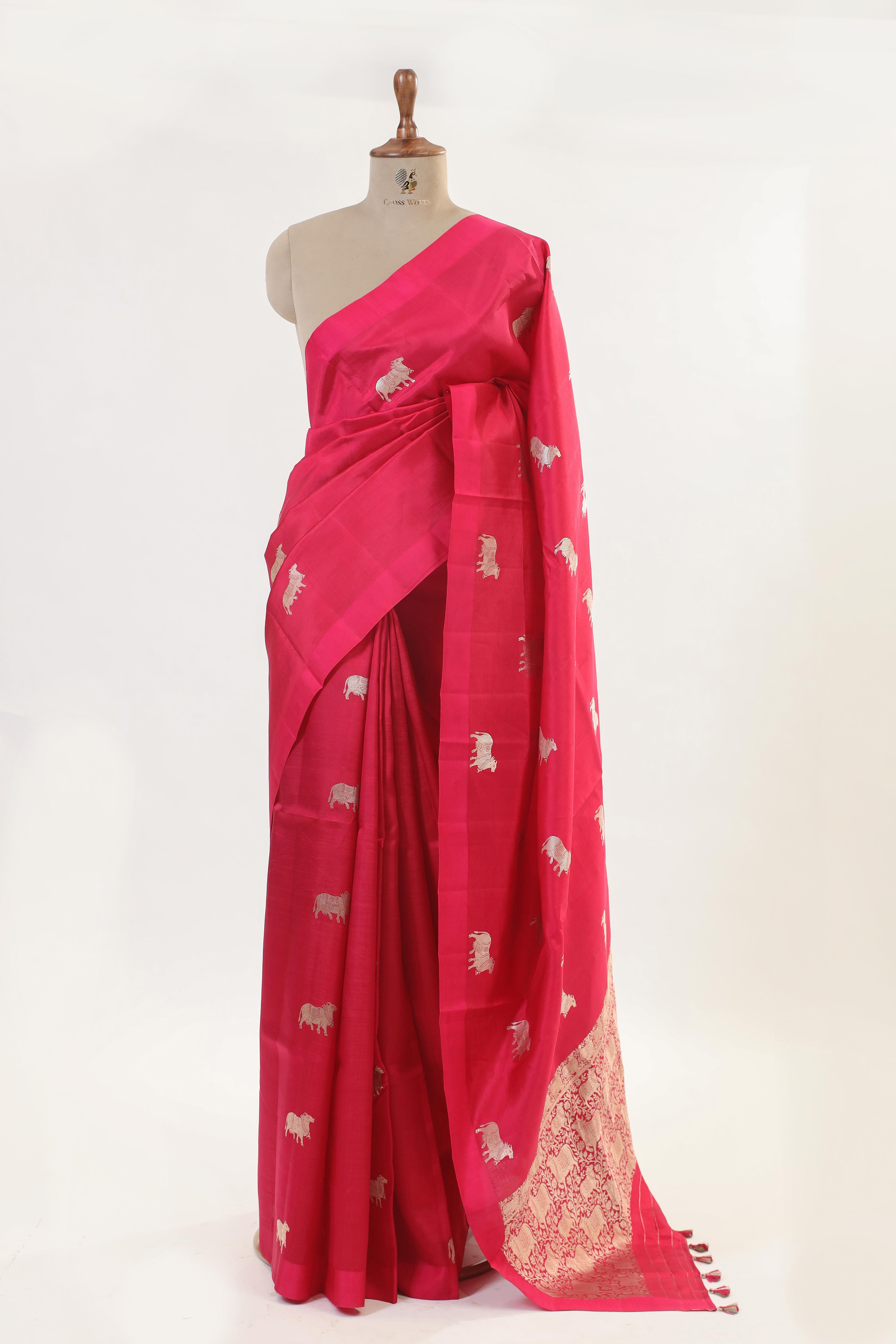 Crimson Pink Handwoven Pure Banarasi Katan Soft Silk Saree