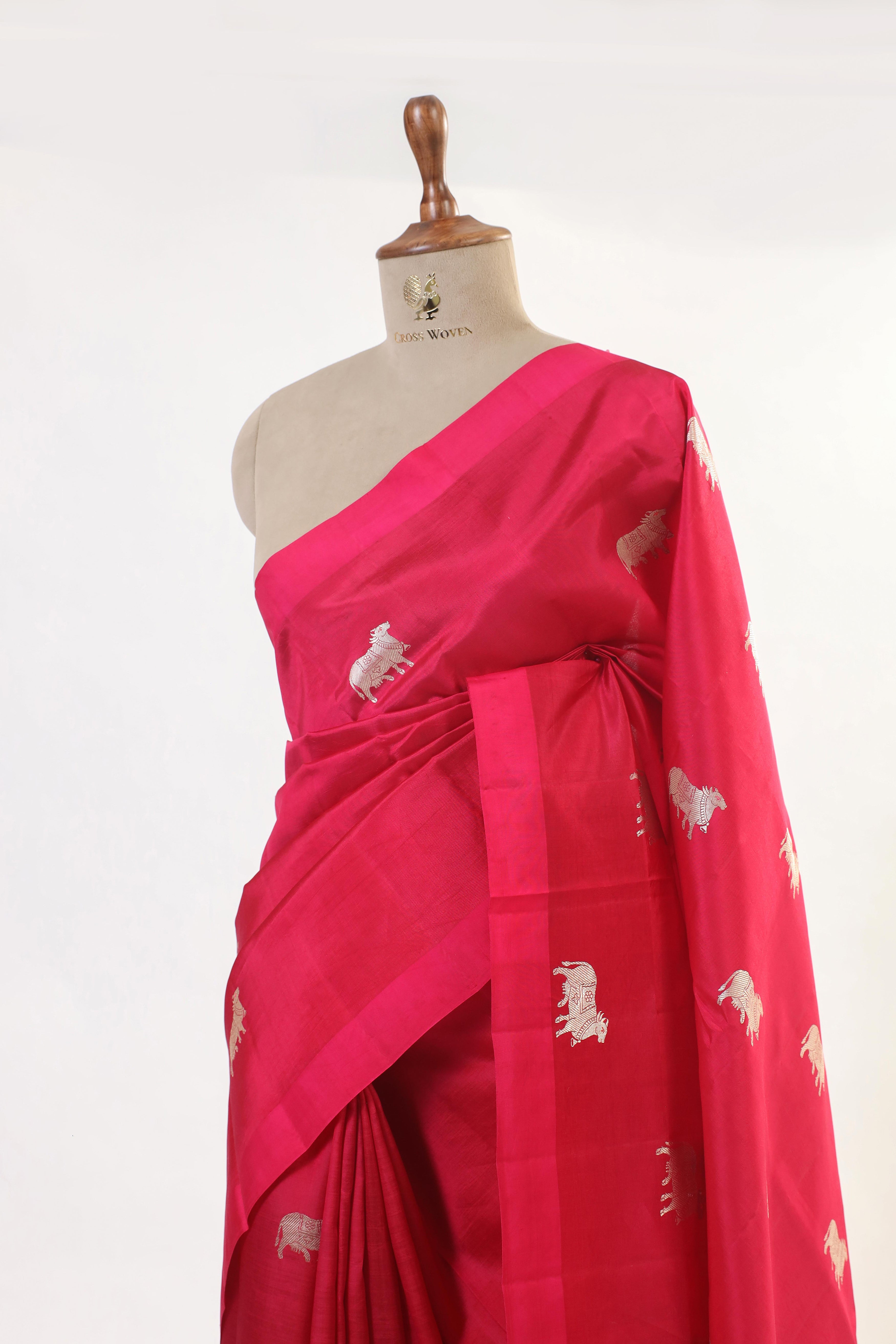 Crimson Pink Handwoven Pure Banarasi Katan Soft Silk Saree