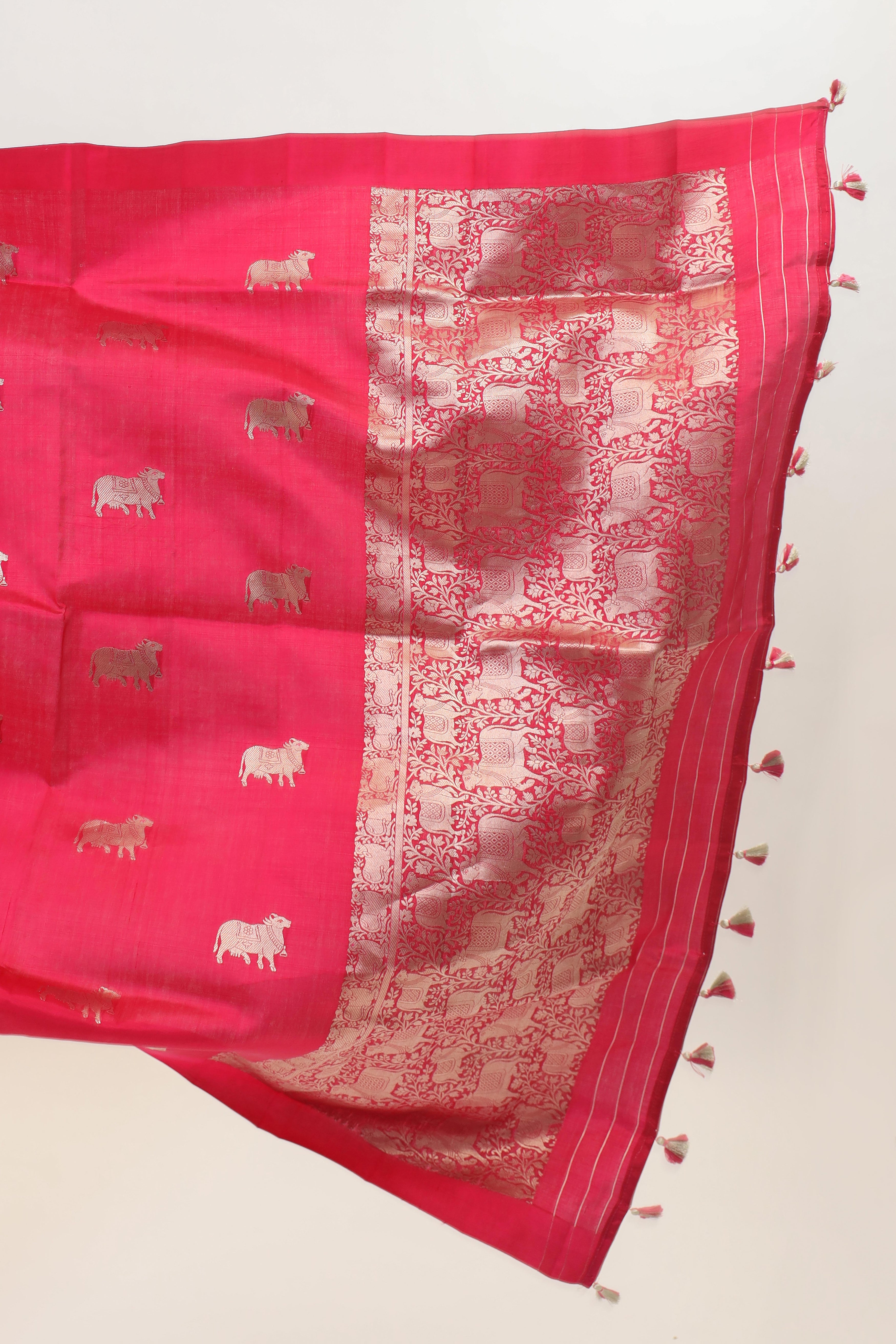 Crimson Pink Handwoven Pure Banarasi Katan Soft Silk Saree
