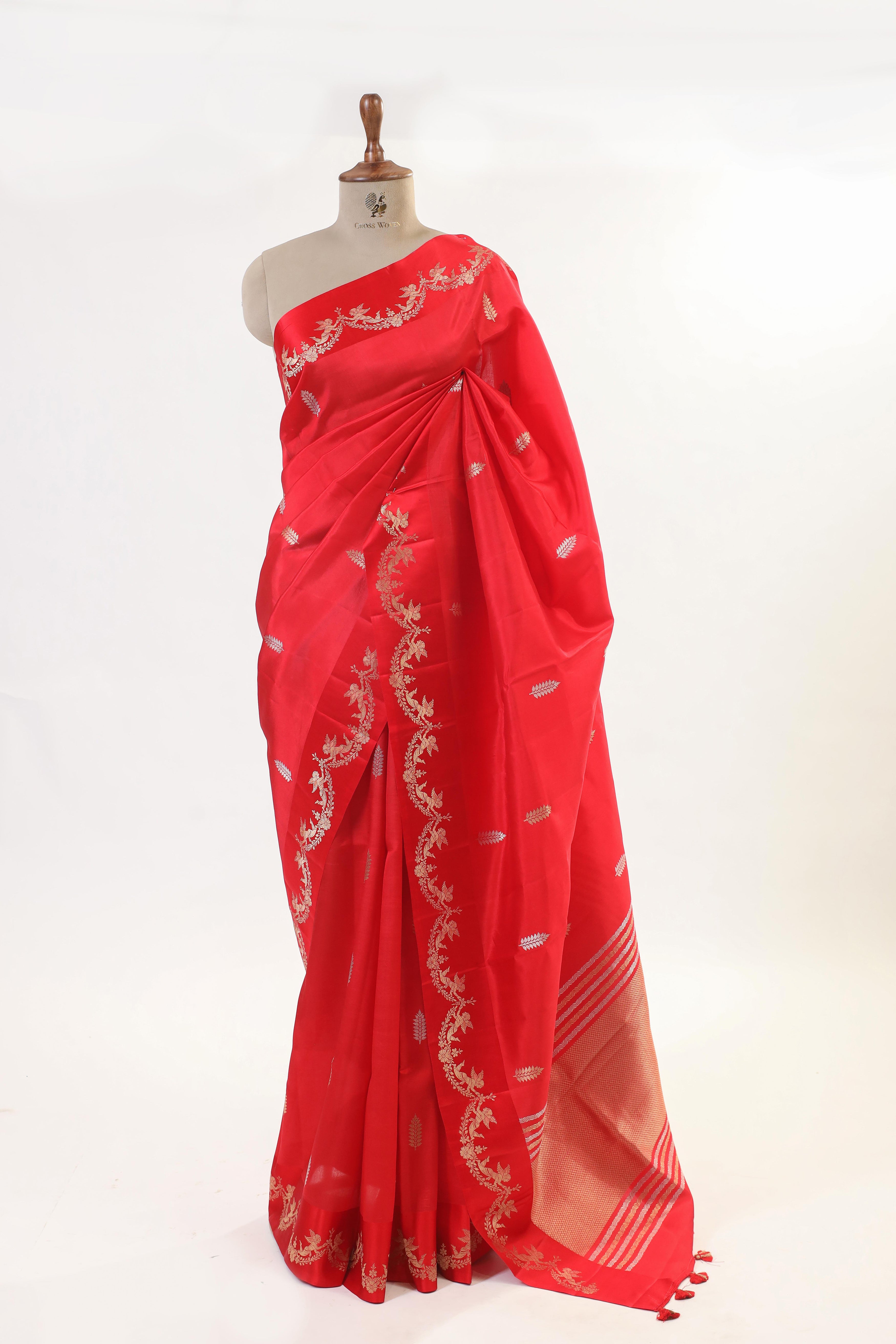 Red Handwoven Pure Banarasi Soft Silk Saree