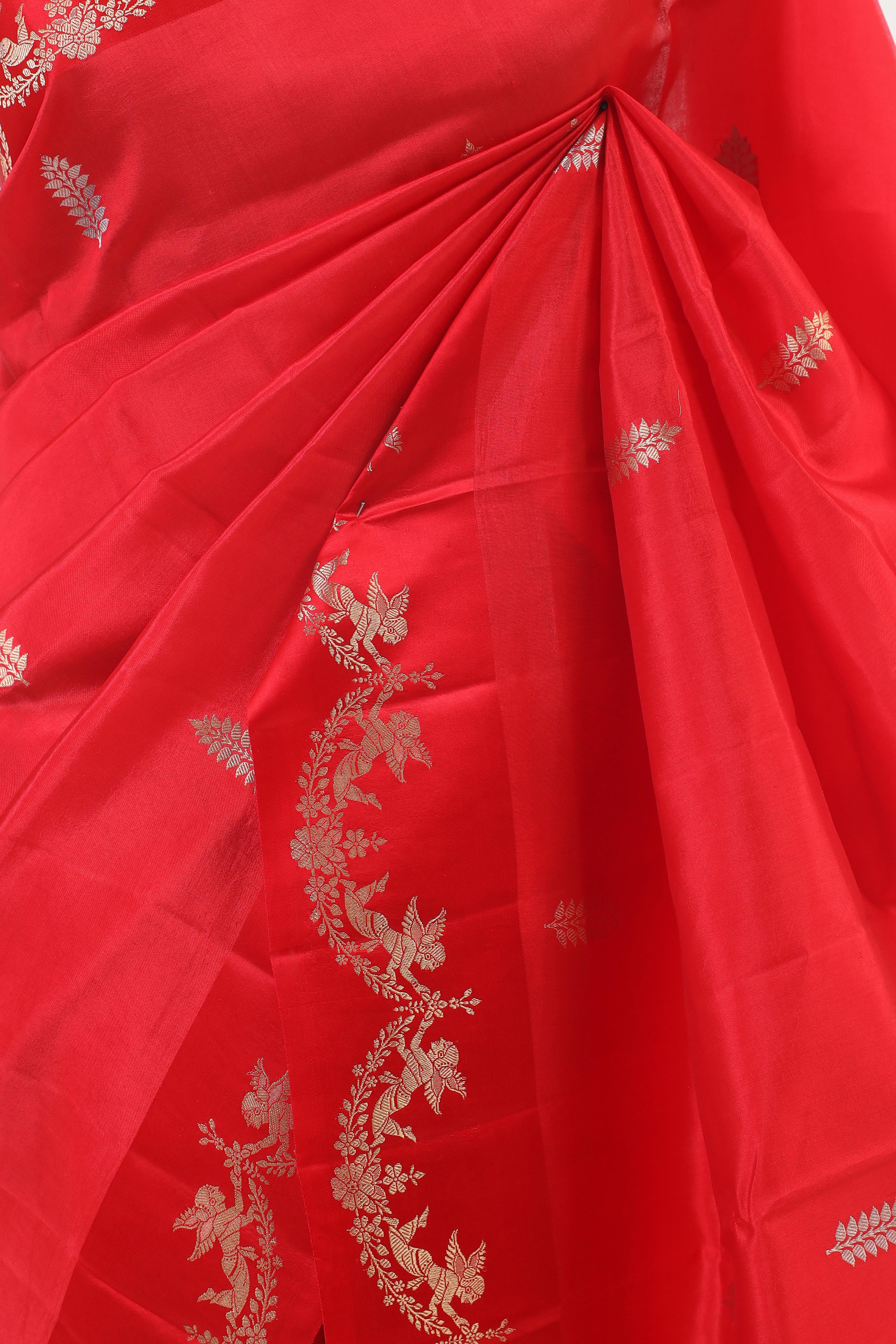Red Handwoven Pure Banarasi Soft Silk Saree
