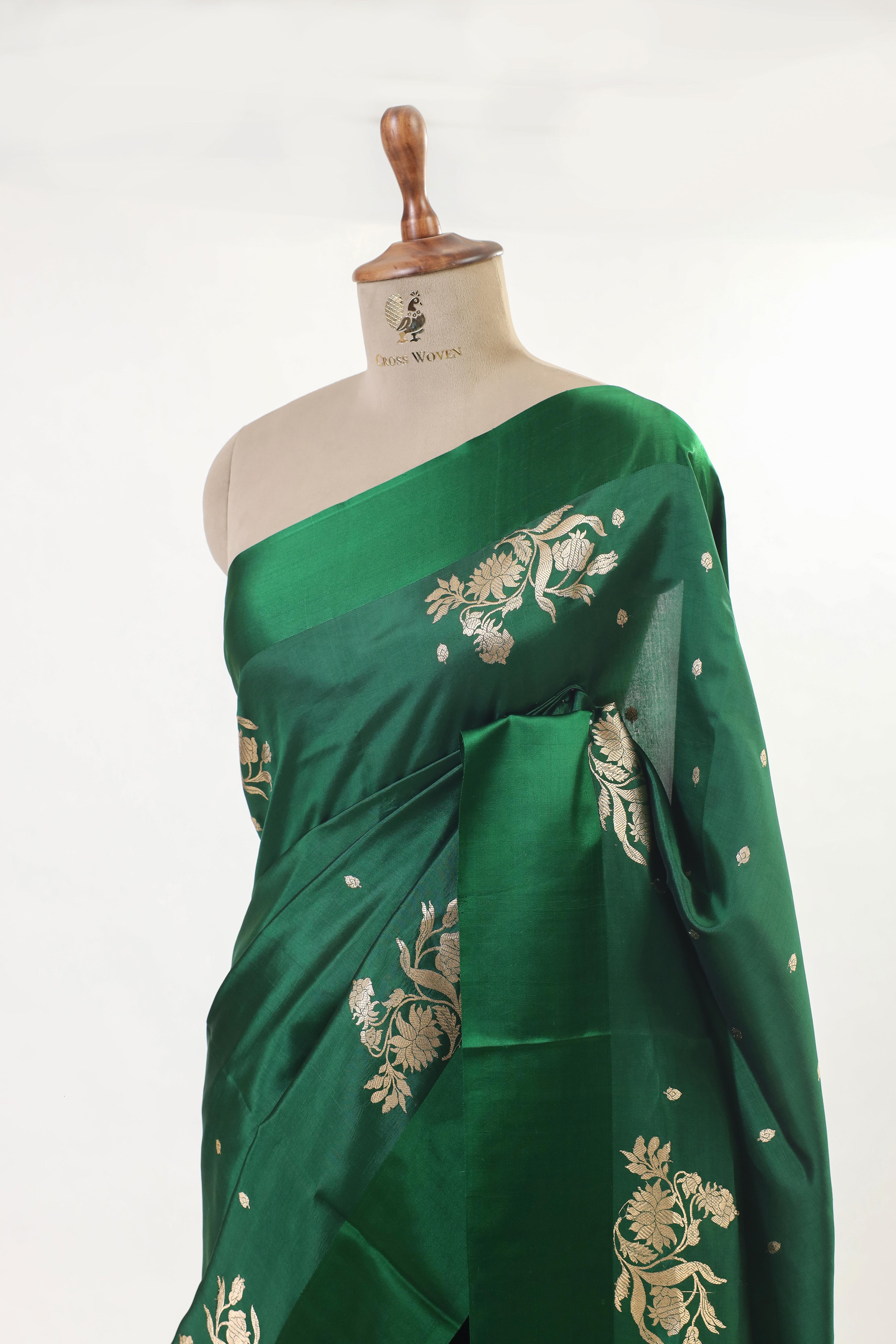 Bottle Green Handwoven Pure Banarasi  Soft Silk Saree