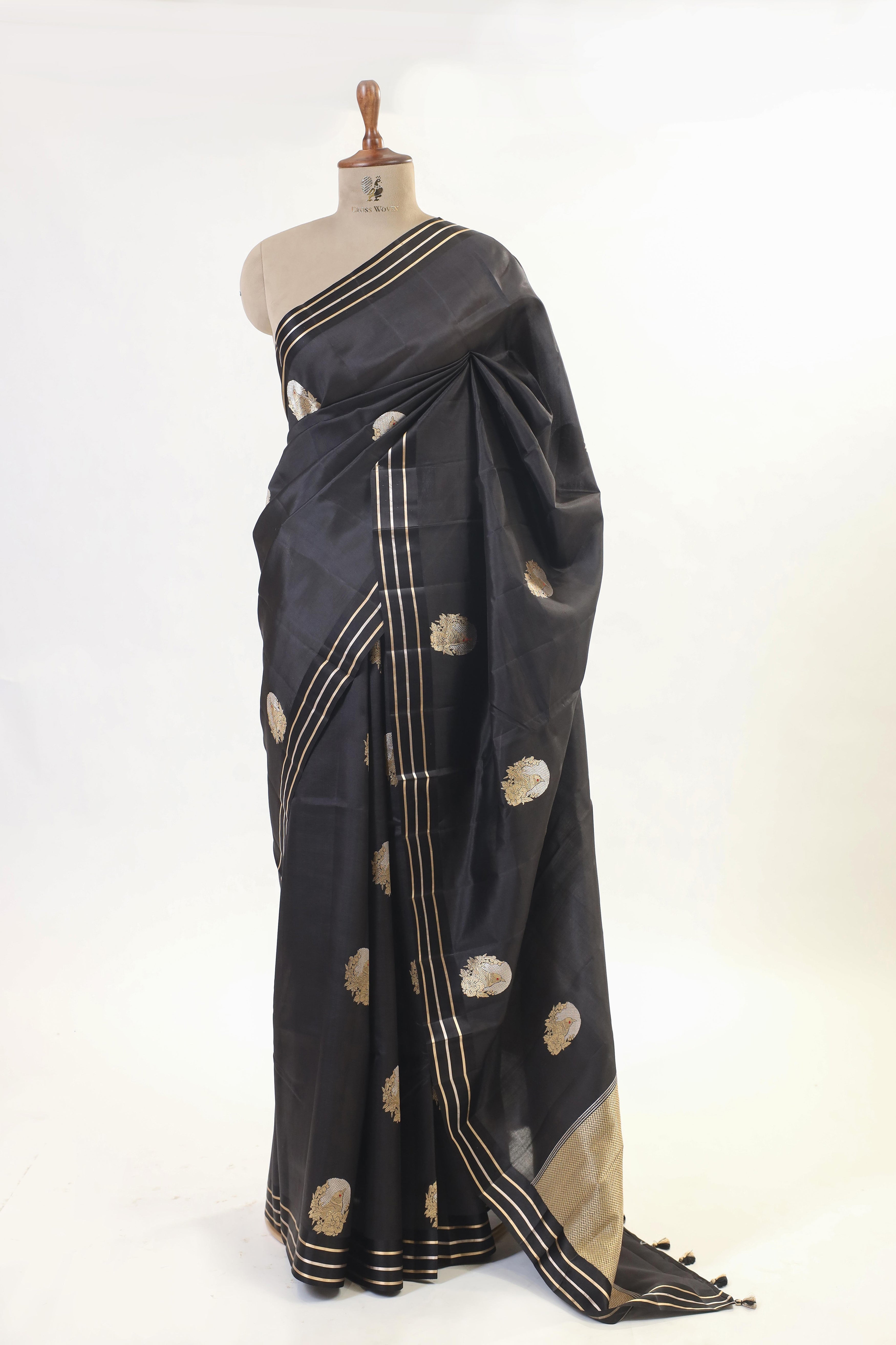 Black Handwoven Pure Banarasi  Soft Silk Saree