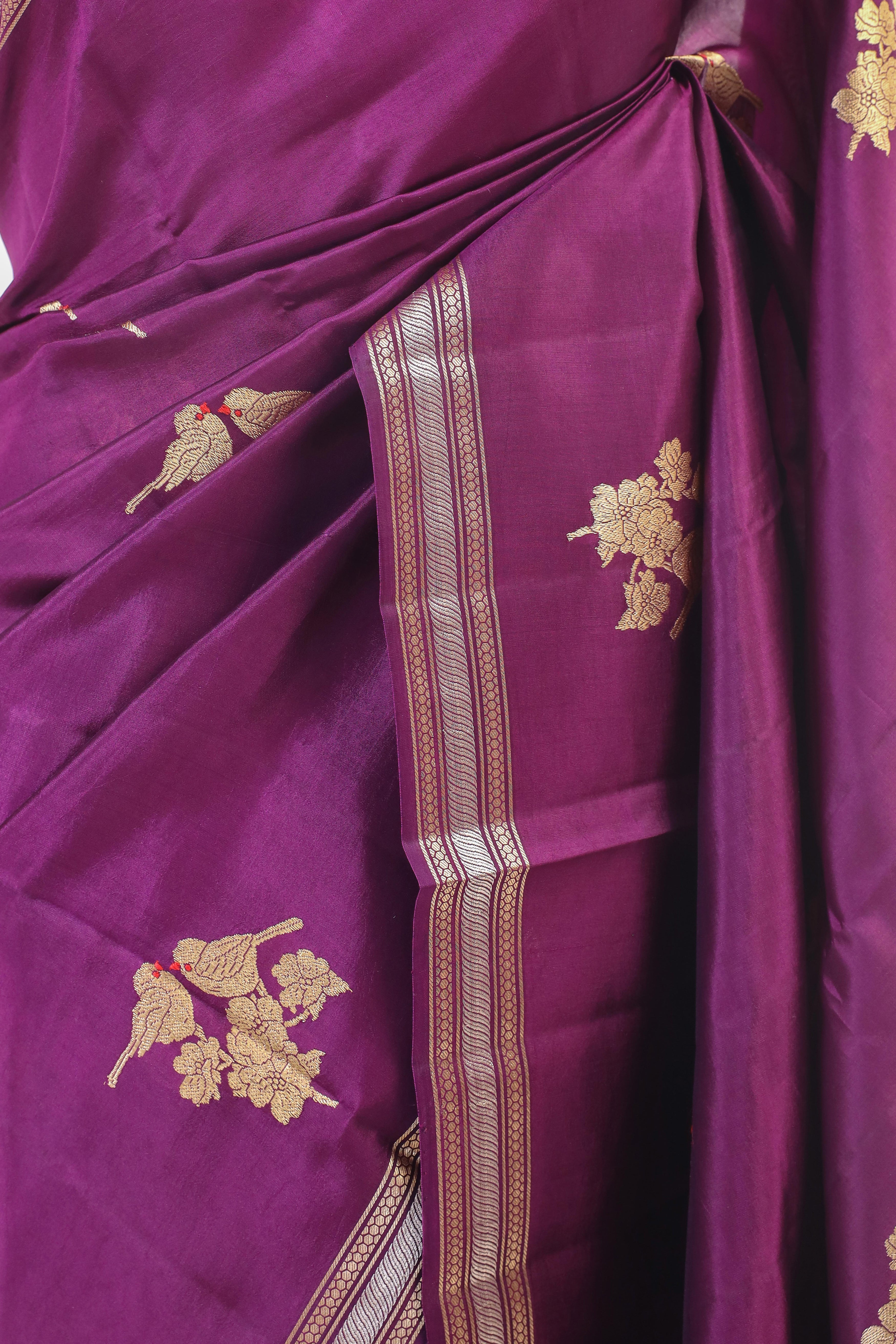 Wine Handwoven Pure Banarasi  Soft Silk Saree