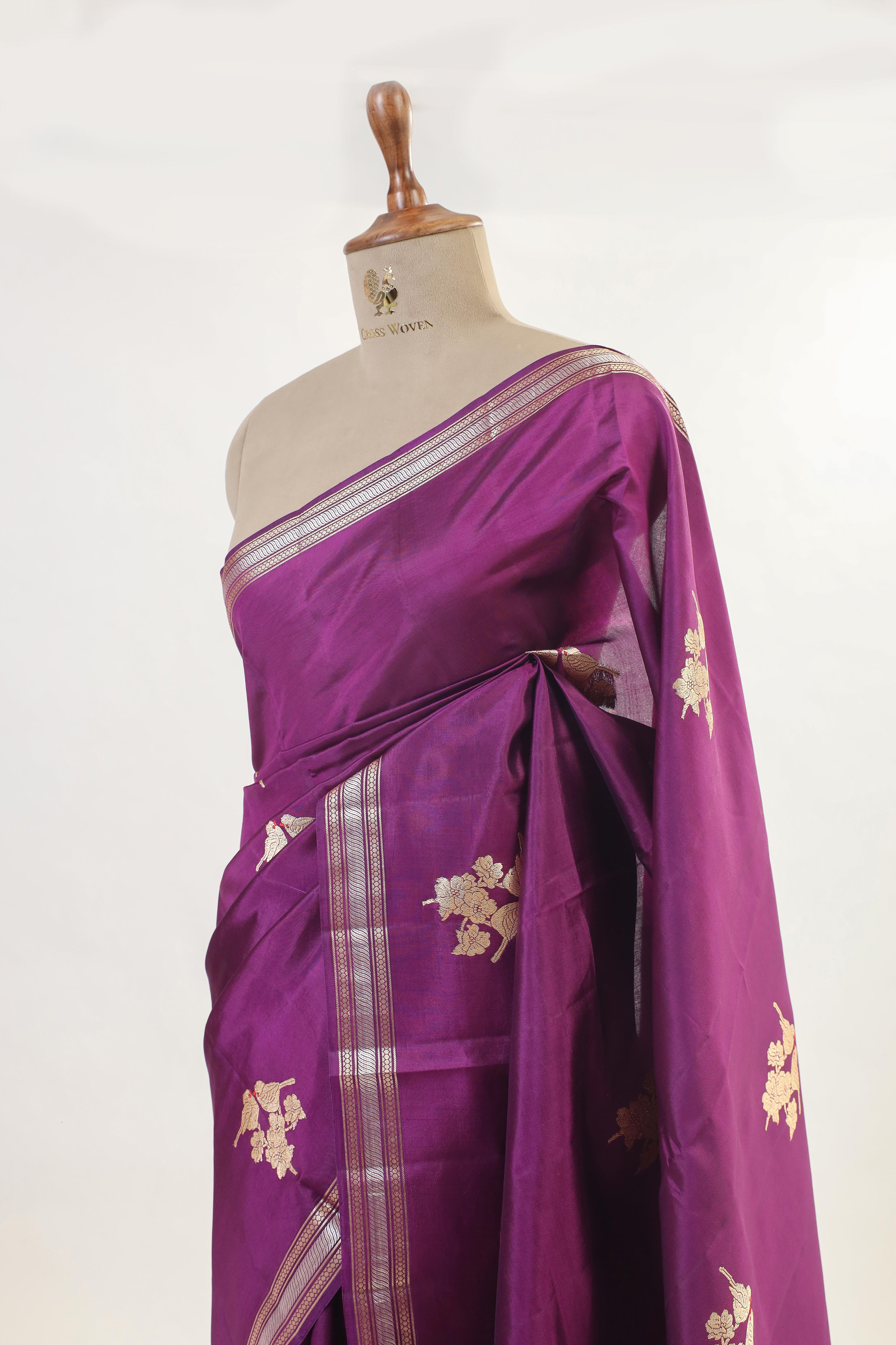 Wine Handwoven Pure Banarasi  Soft Silk Saree