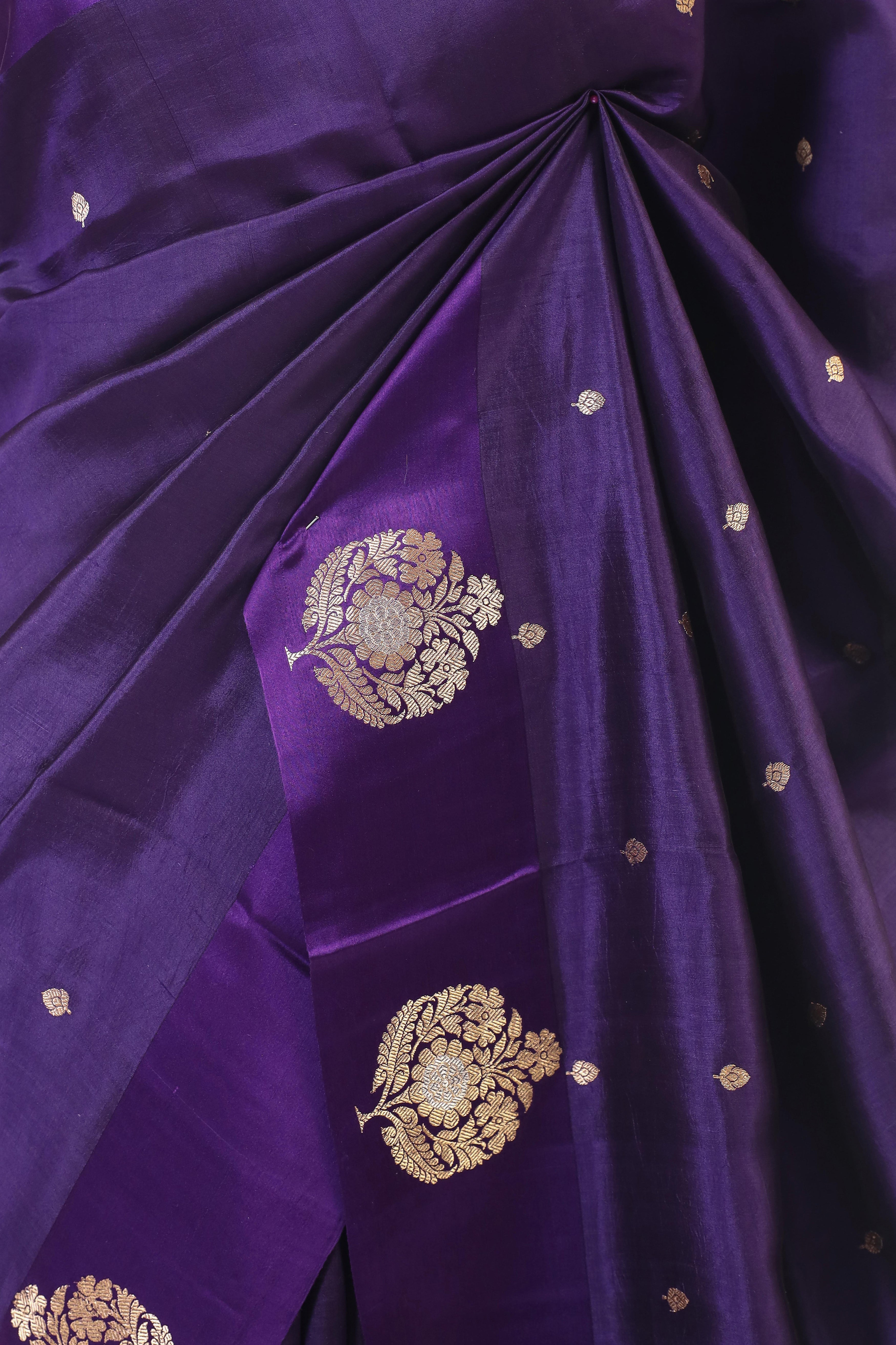 Deep Purple Handwoven Pure Banarasi Soft Silk Saree