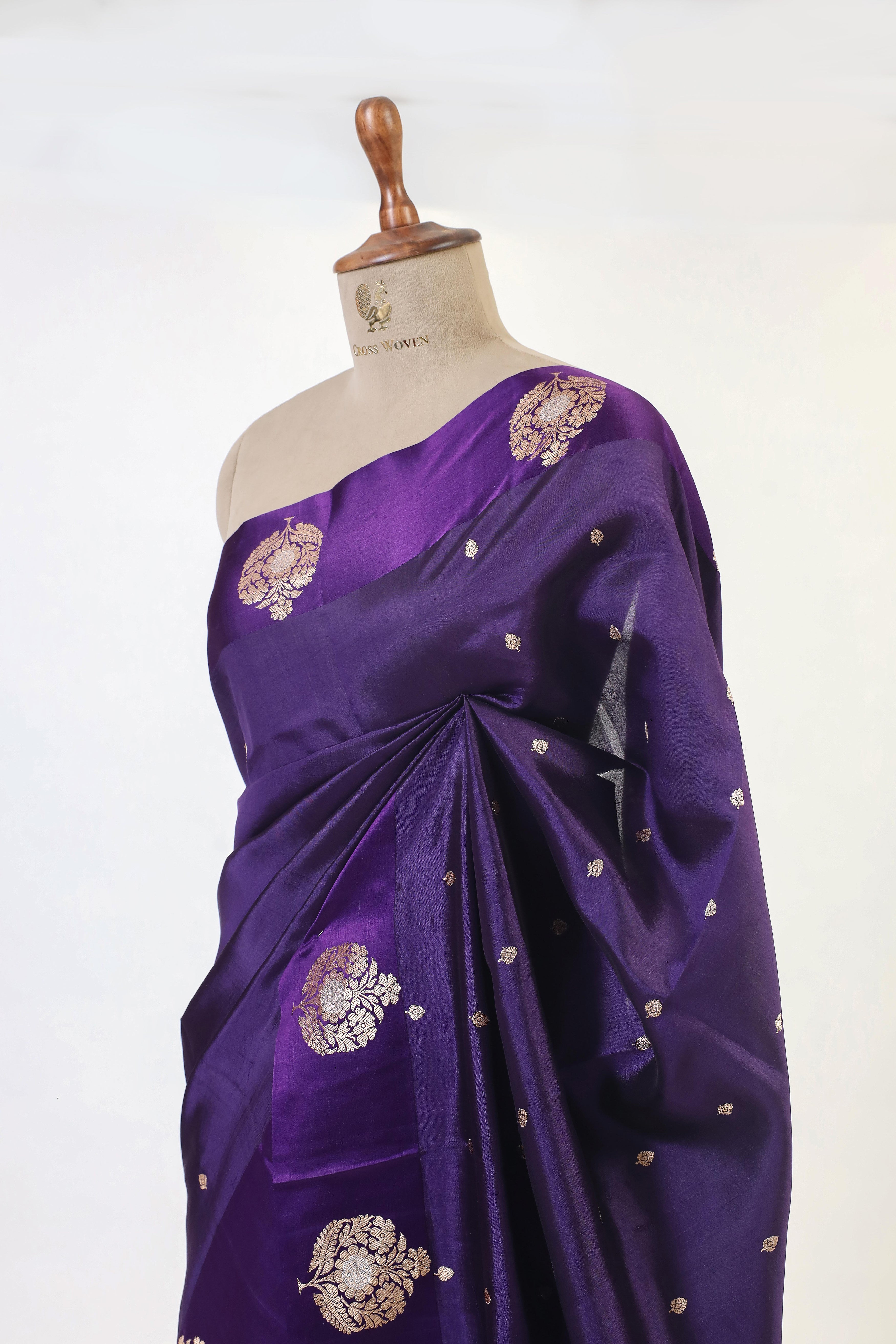 Deep Purple Handwoven Pure Banarasi Soft Silk Saree