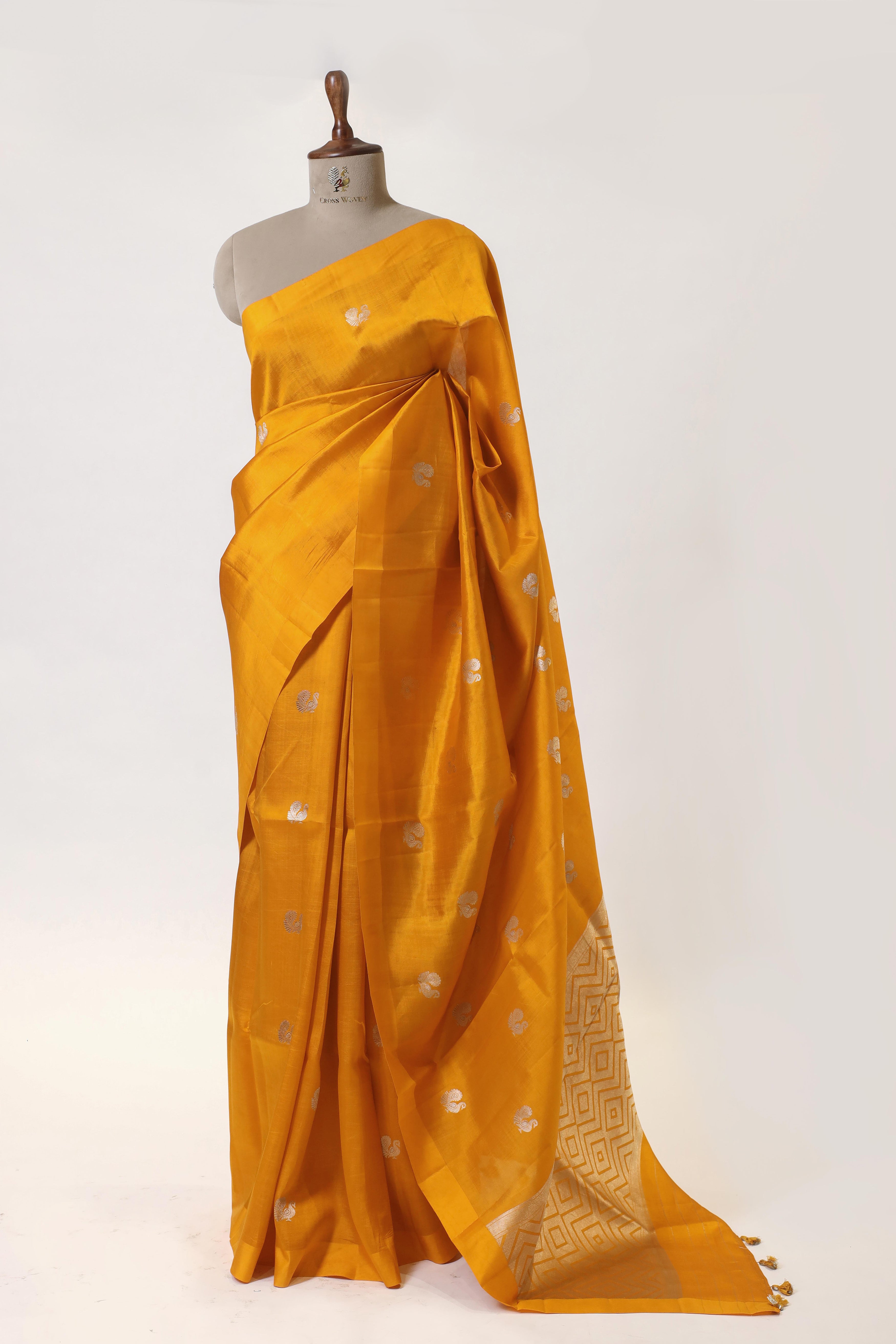 Mustard Yellow Handwoven Pure Banarasi Soft Silk Saree