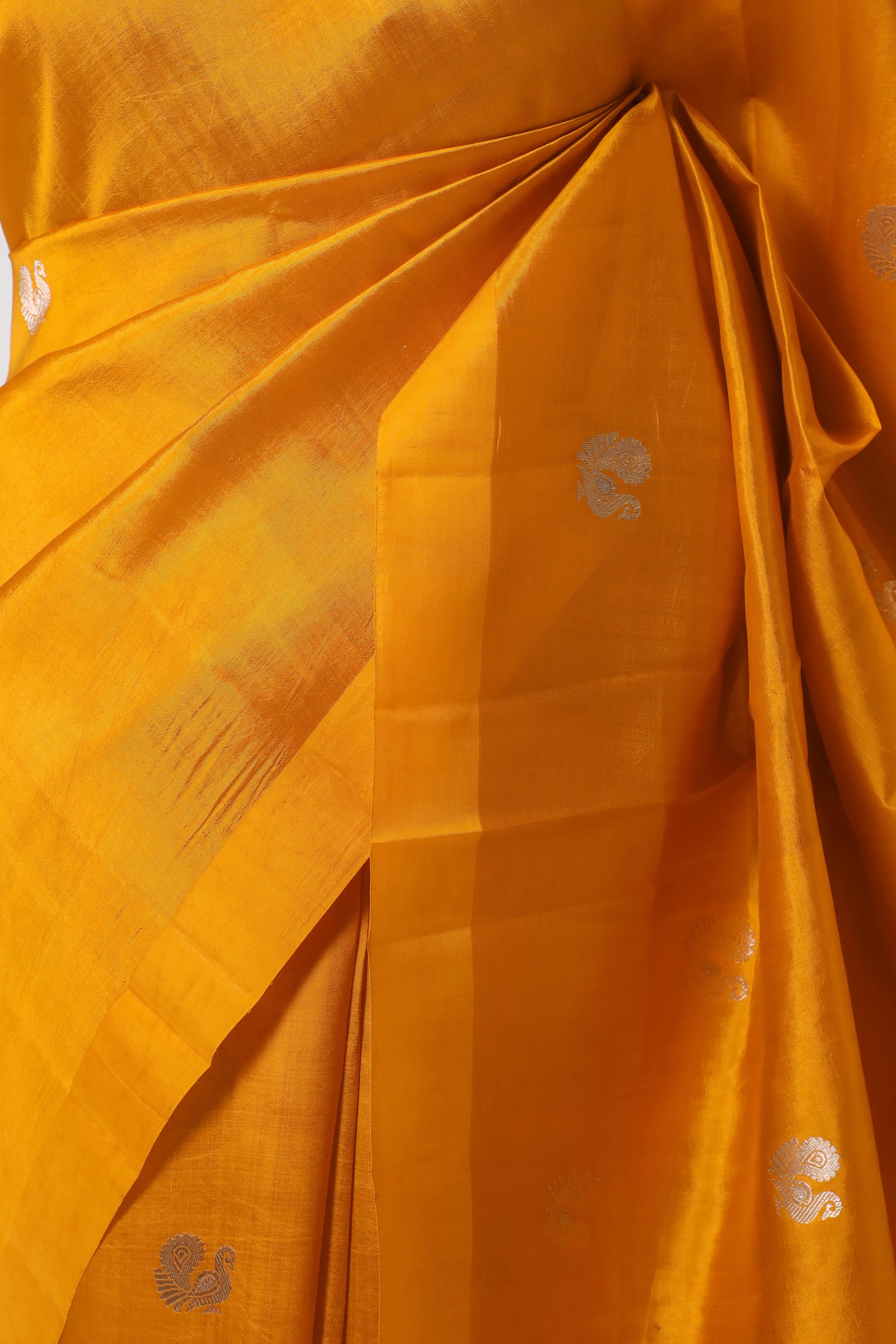 Mustard Yellow Handwoven Pure Banarasi Soft Silk Saree