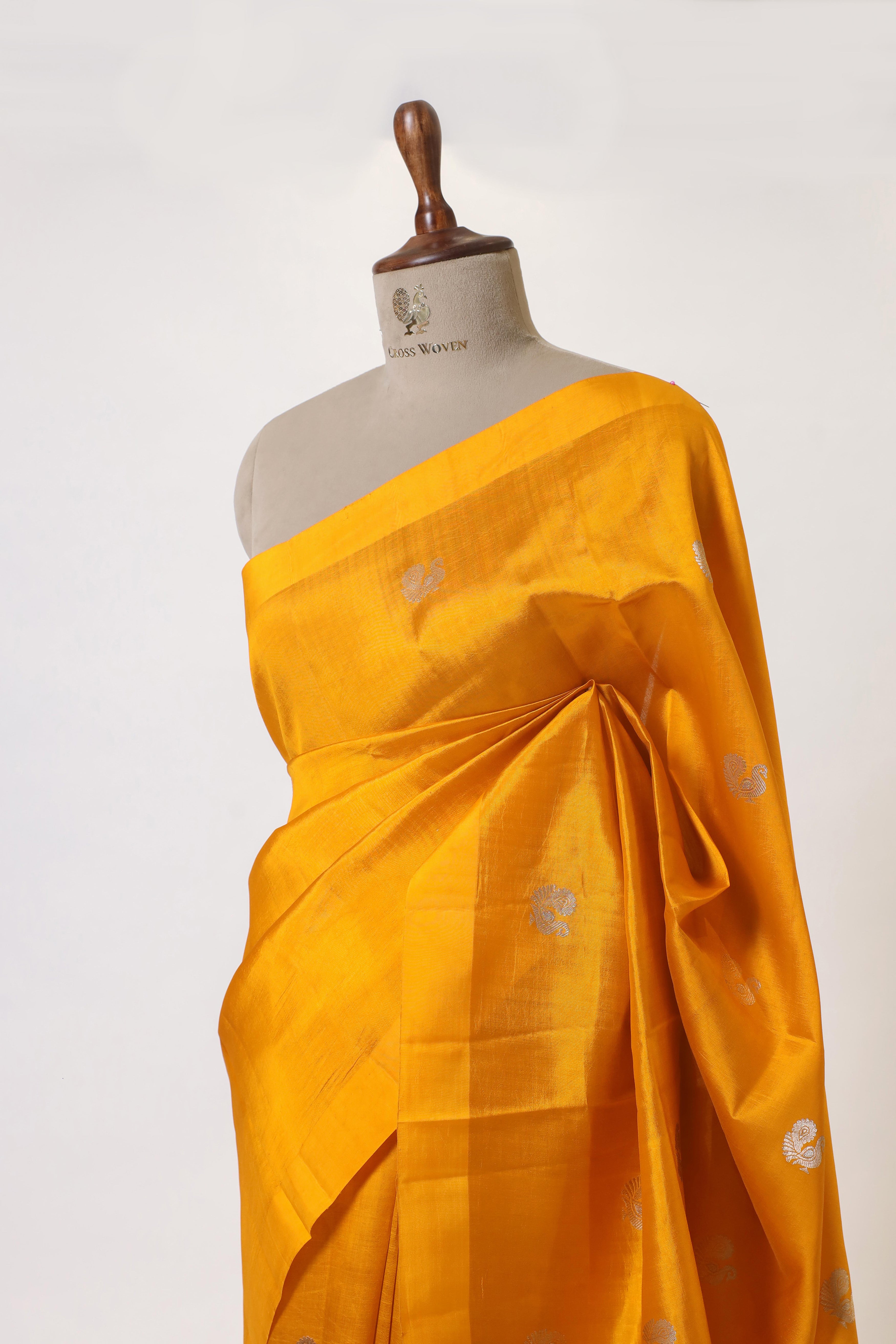 Mustard Yellow Handwoven Pure Banarasi Soft Silk Saree