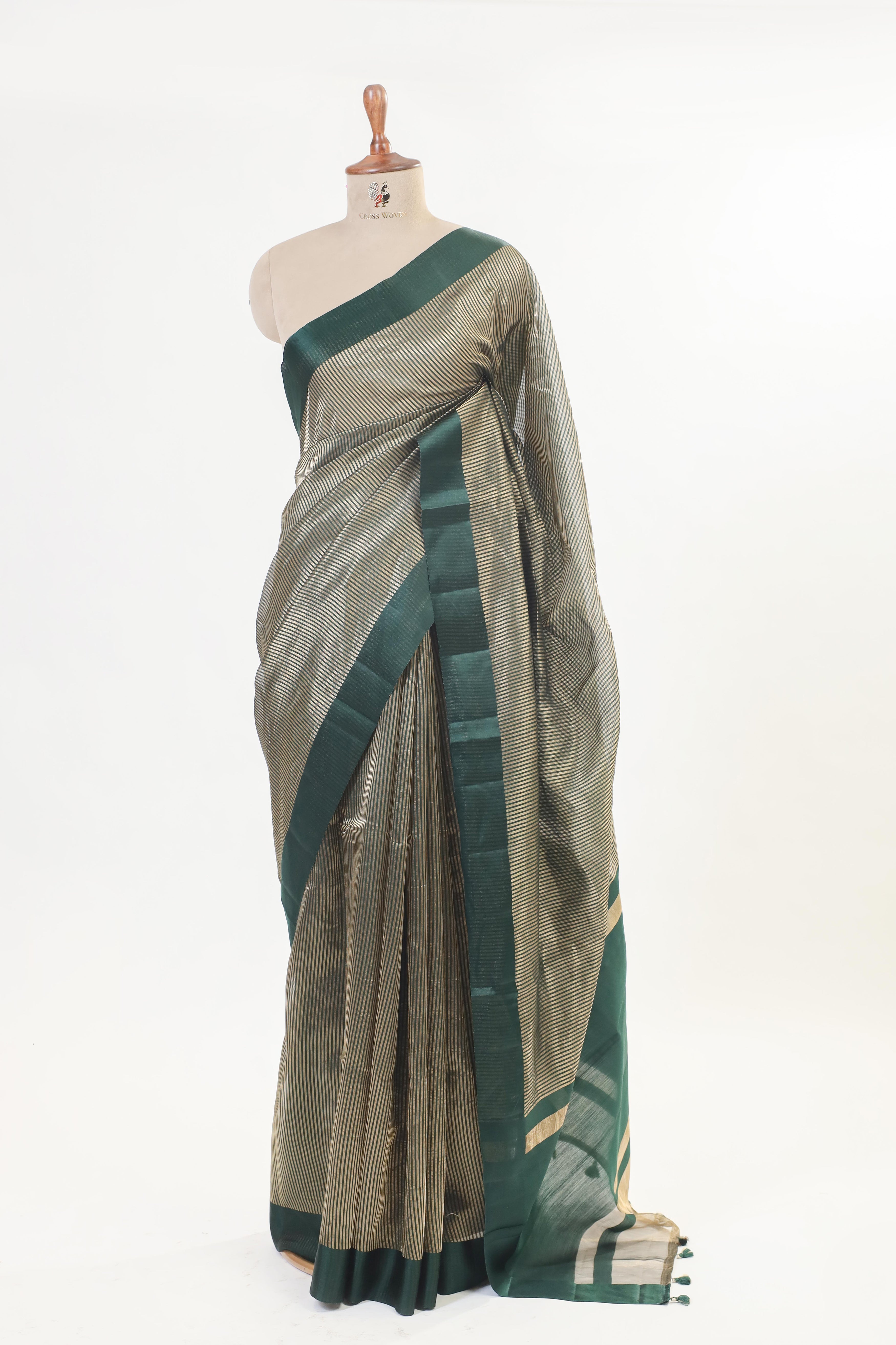 Bottle Green Handwoven Pure Banarasi Katan Silk Saree