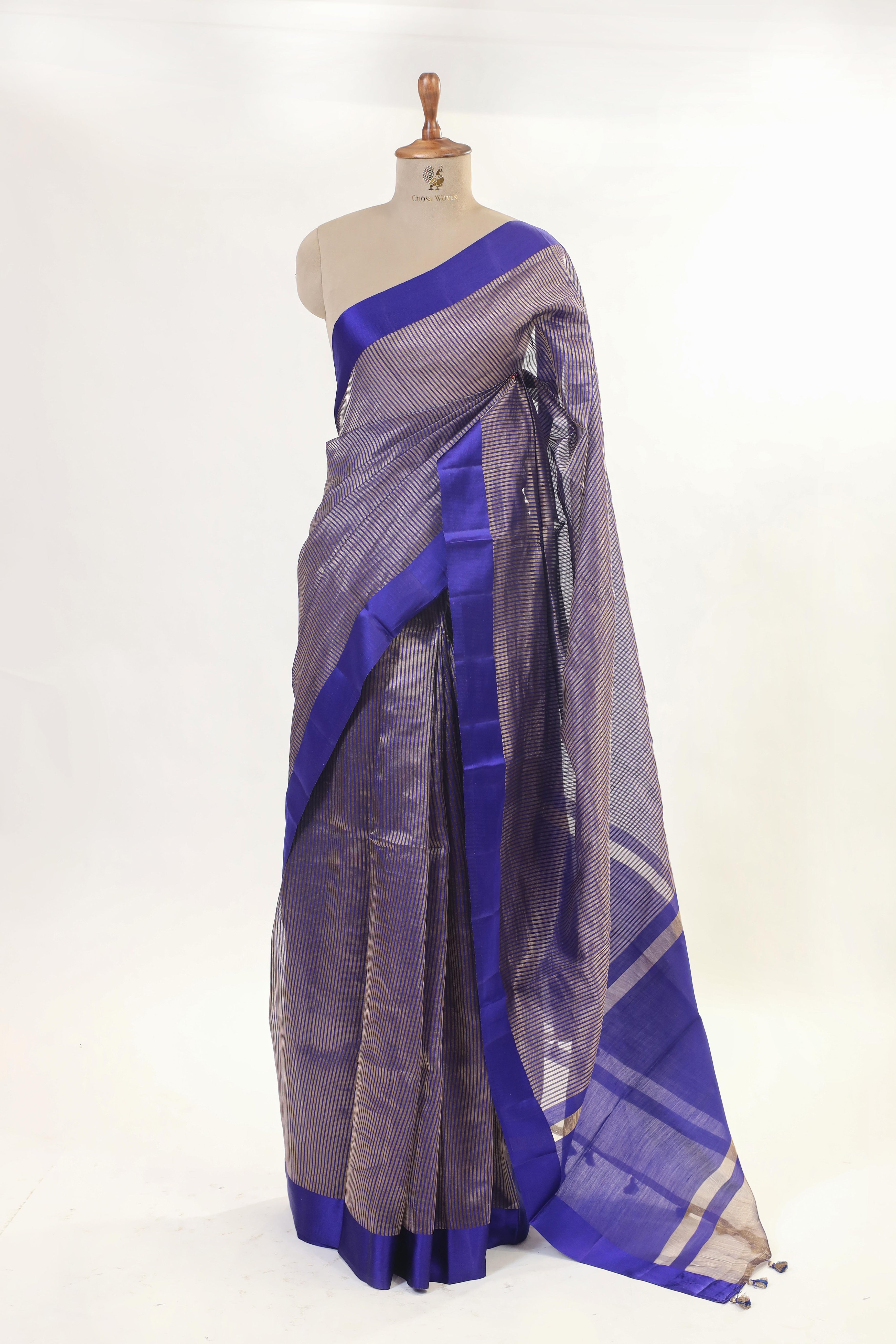 Deep Blue Handwoven Pure Banarasi Soft Silk Saree