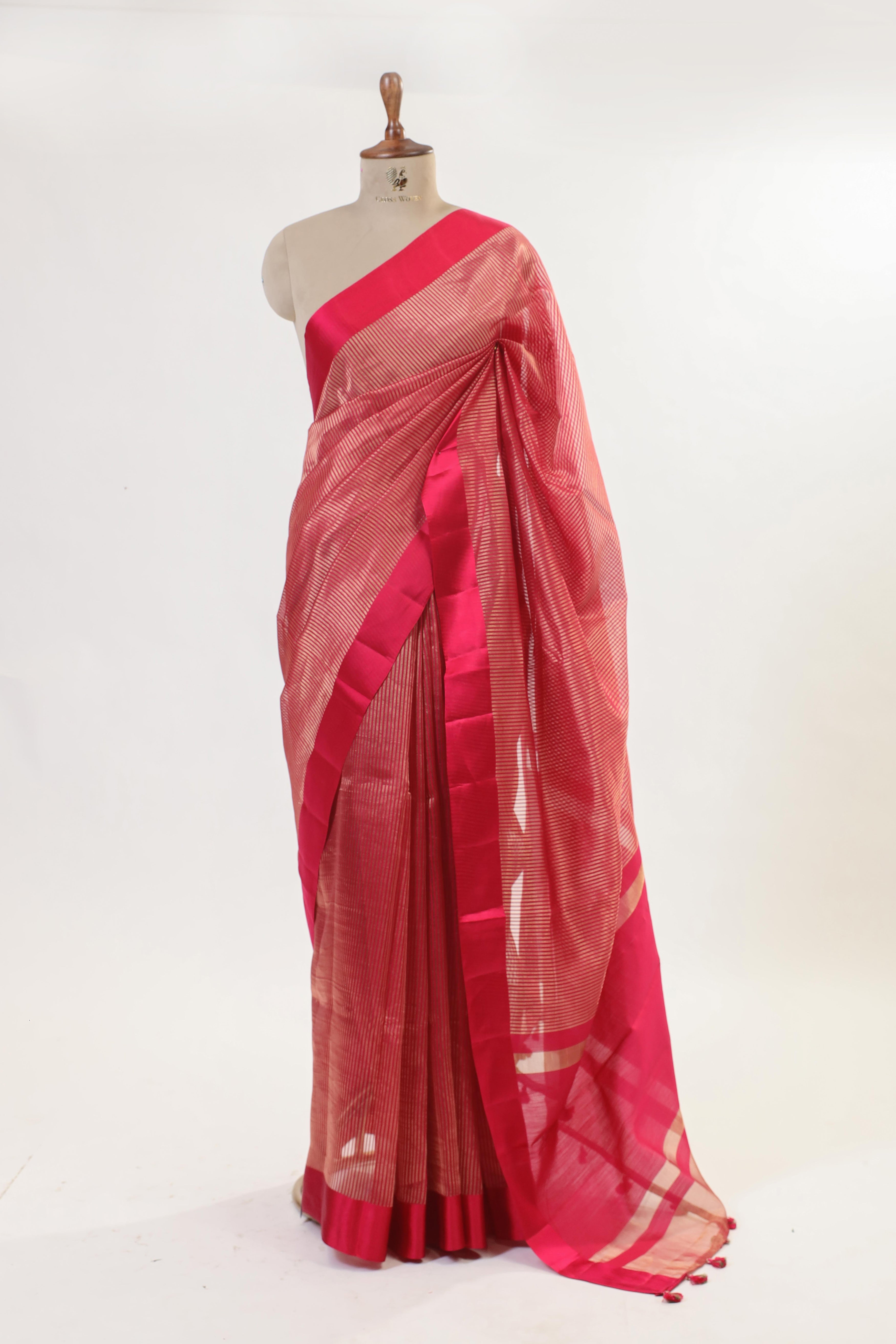 Raspberry Pink Handwoven Pure Banarasi  Soft Silk Saree