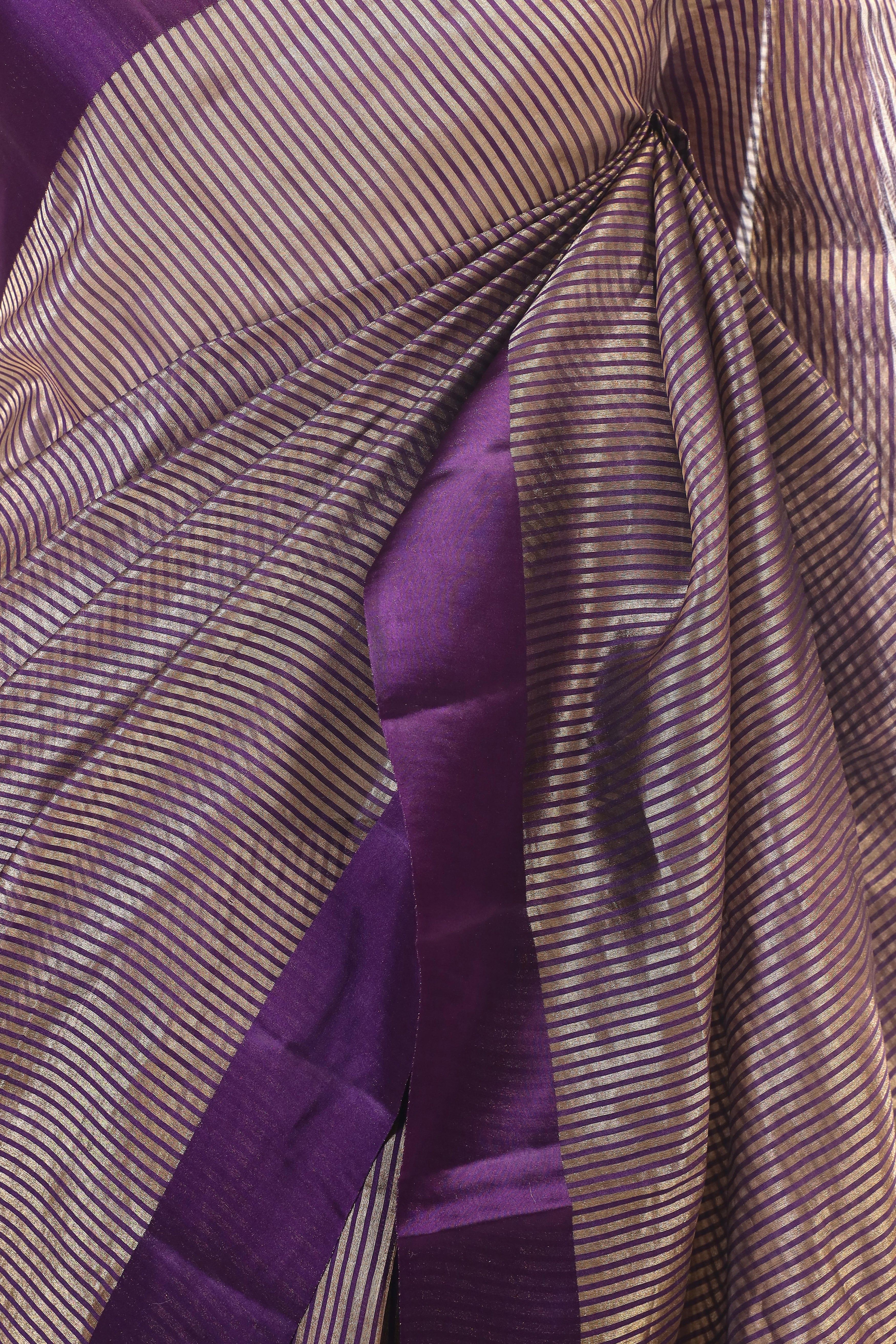 Purple Handwoven Pure Banarasi Soft Silk Saree