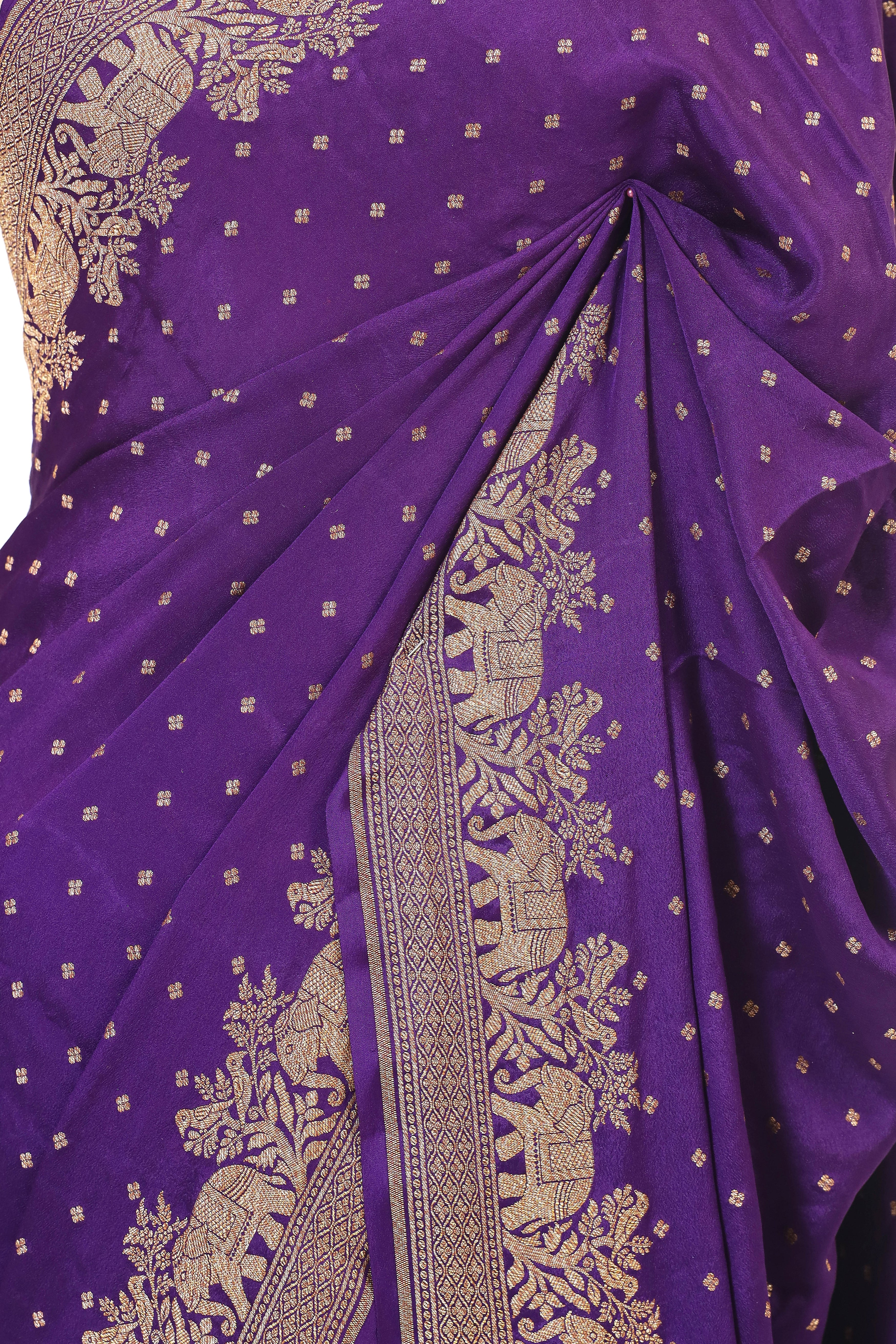Purple Crepe Silk Saree with Antique Zari And Shikargah Border