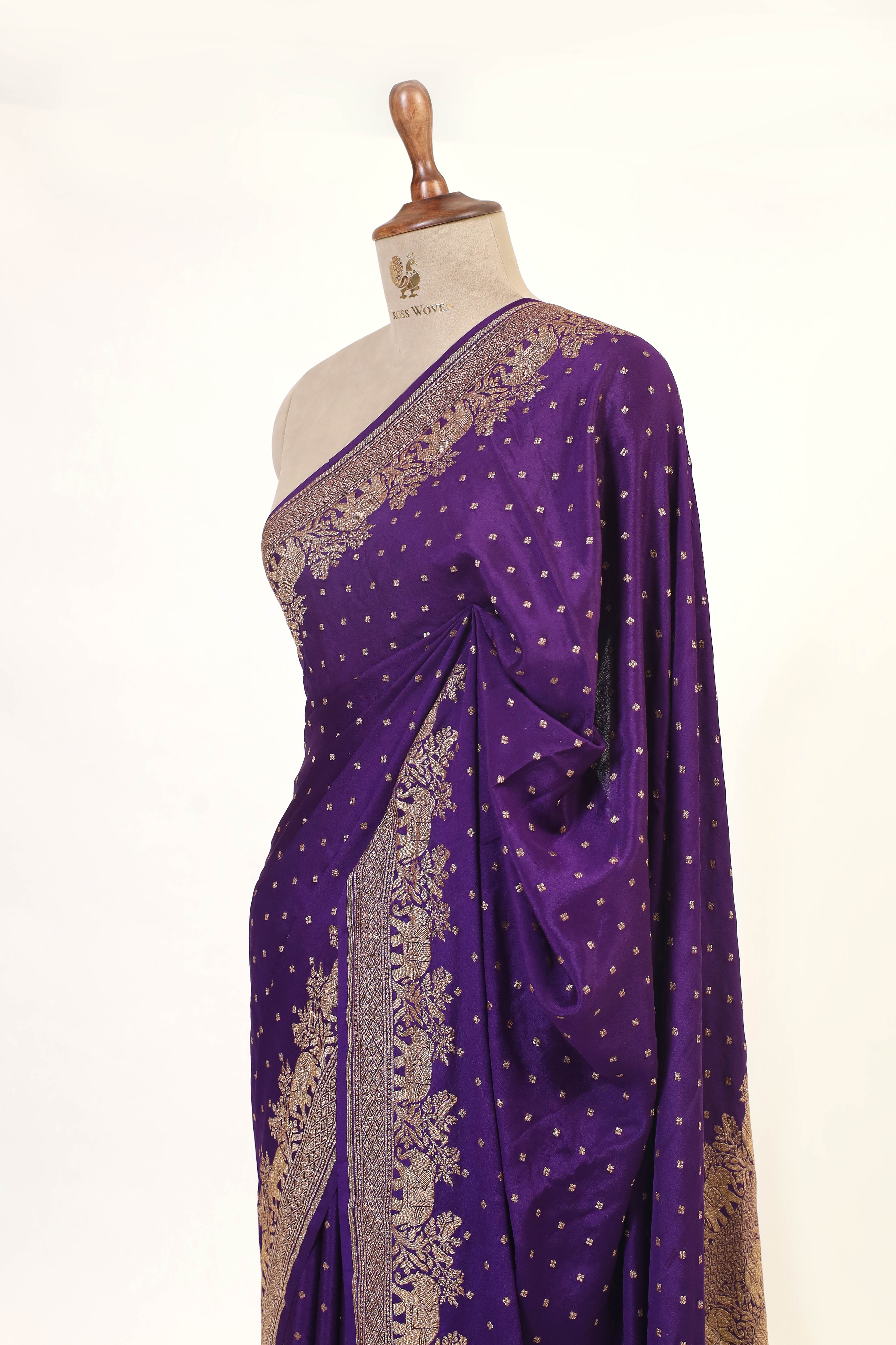 Purple Crepe Silk Saree with Antique Zari And Shikargah Border