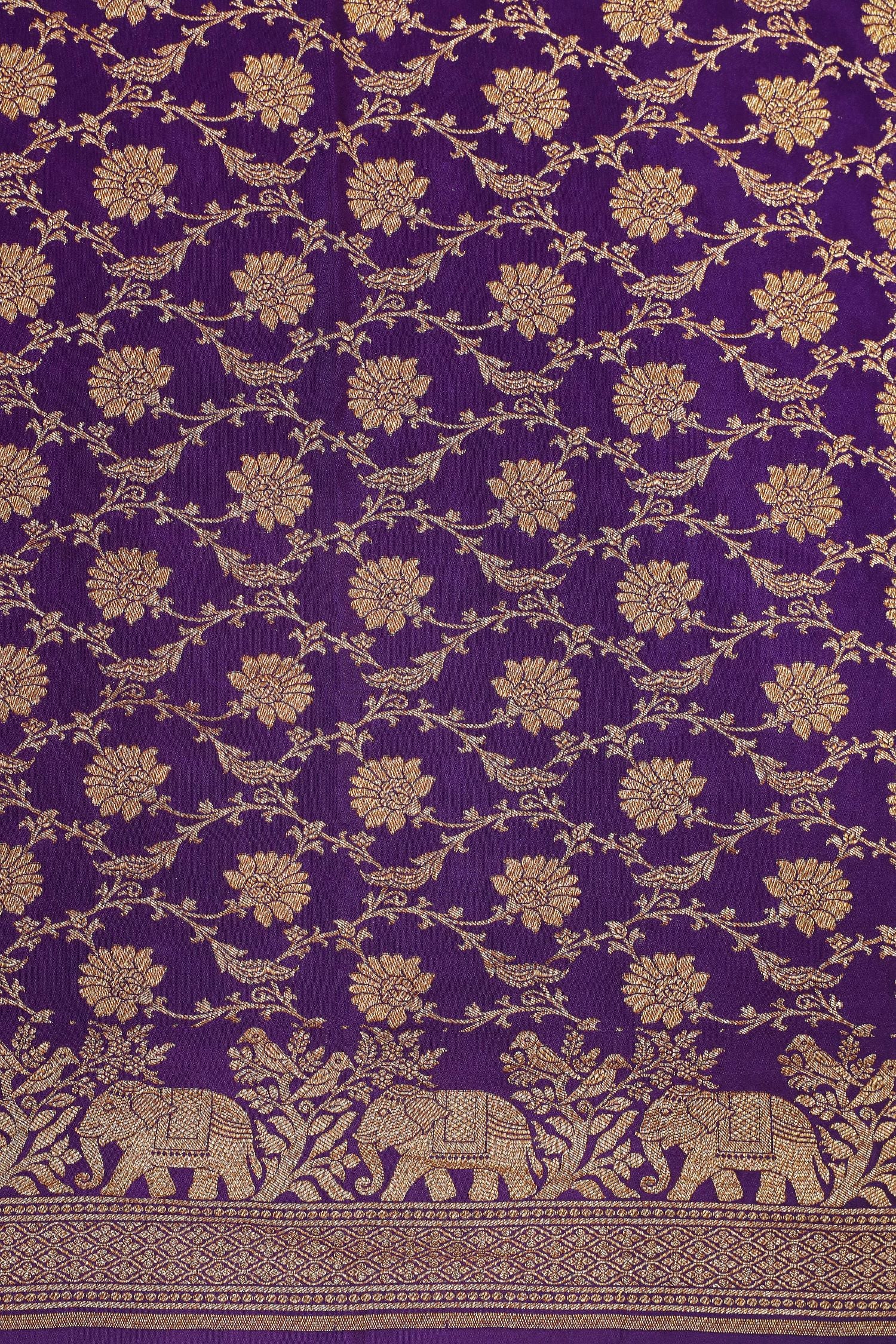 Purple Crepe Silk Saree with Antique Zari And Shikargah Border