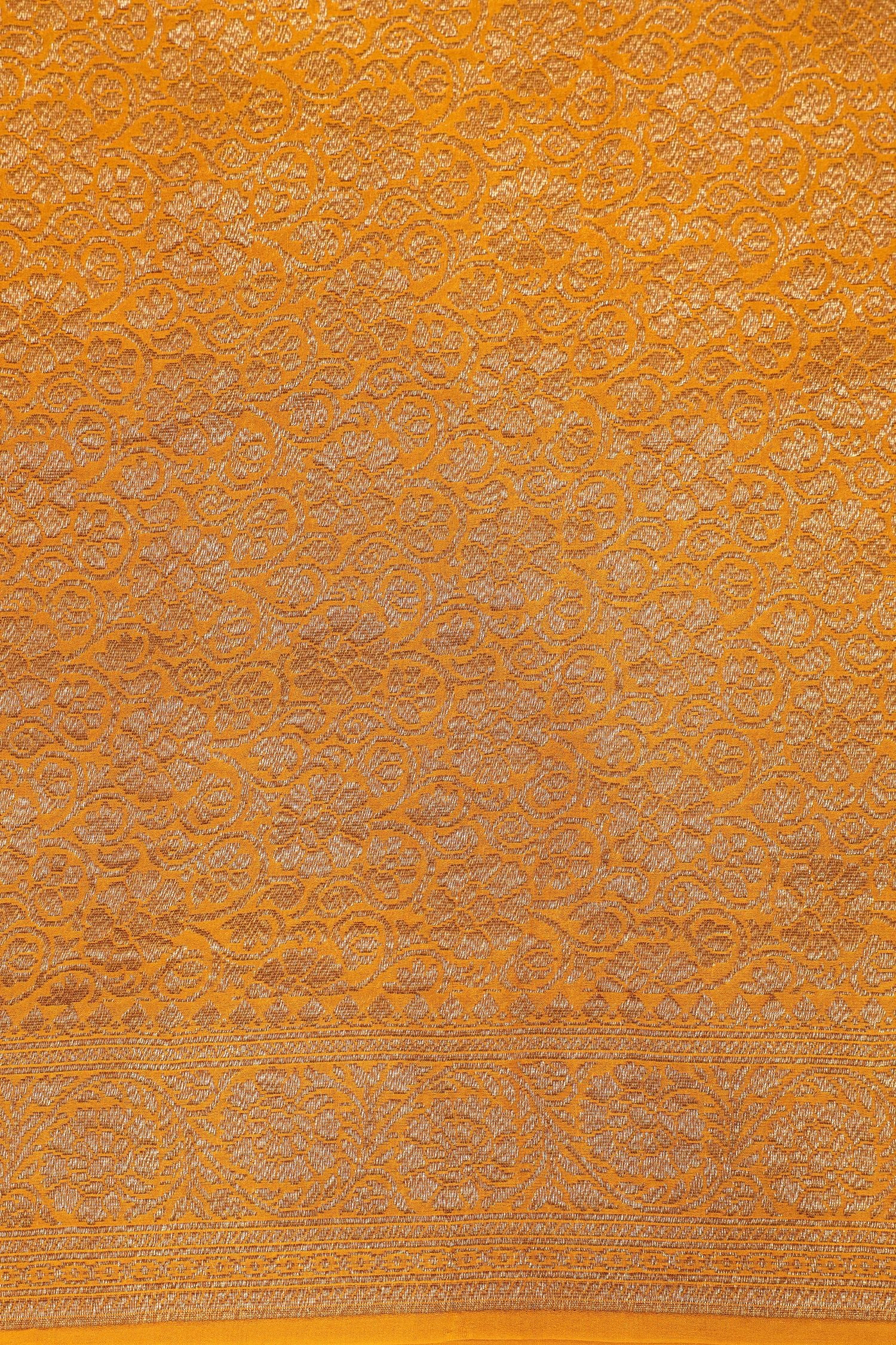 Golden Yellow Crepe Silk Saree with Antique Zari And Floral Border